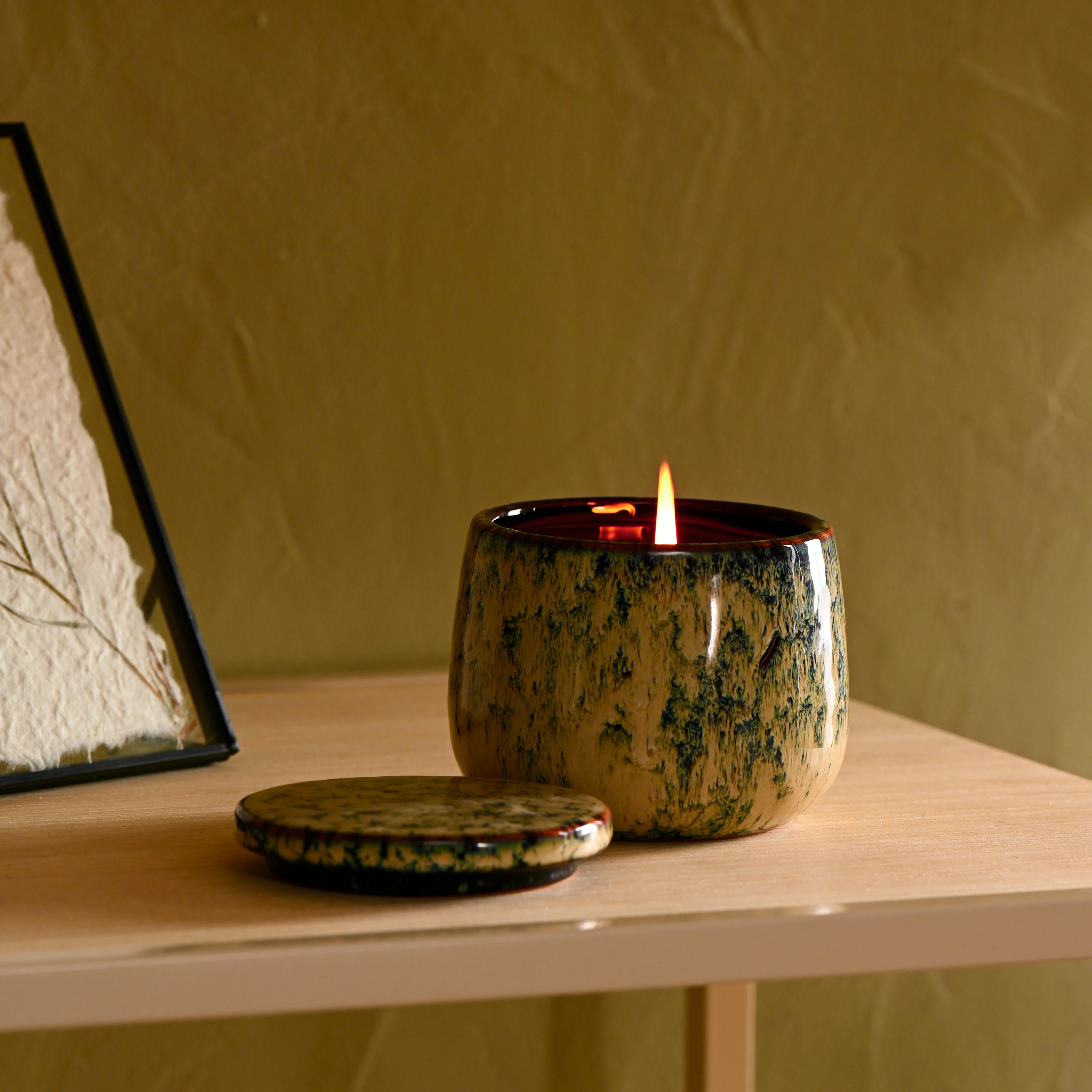CERAMIC Kaars in pot blauwH 8 cm - Ø 9,5 cm