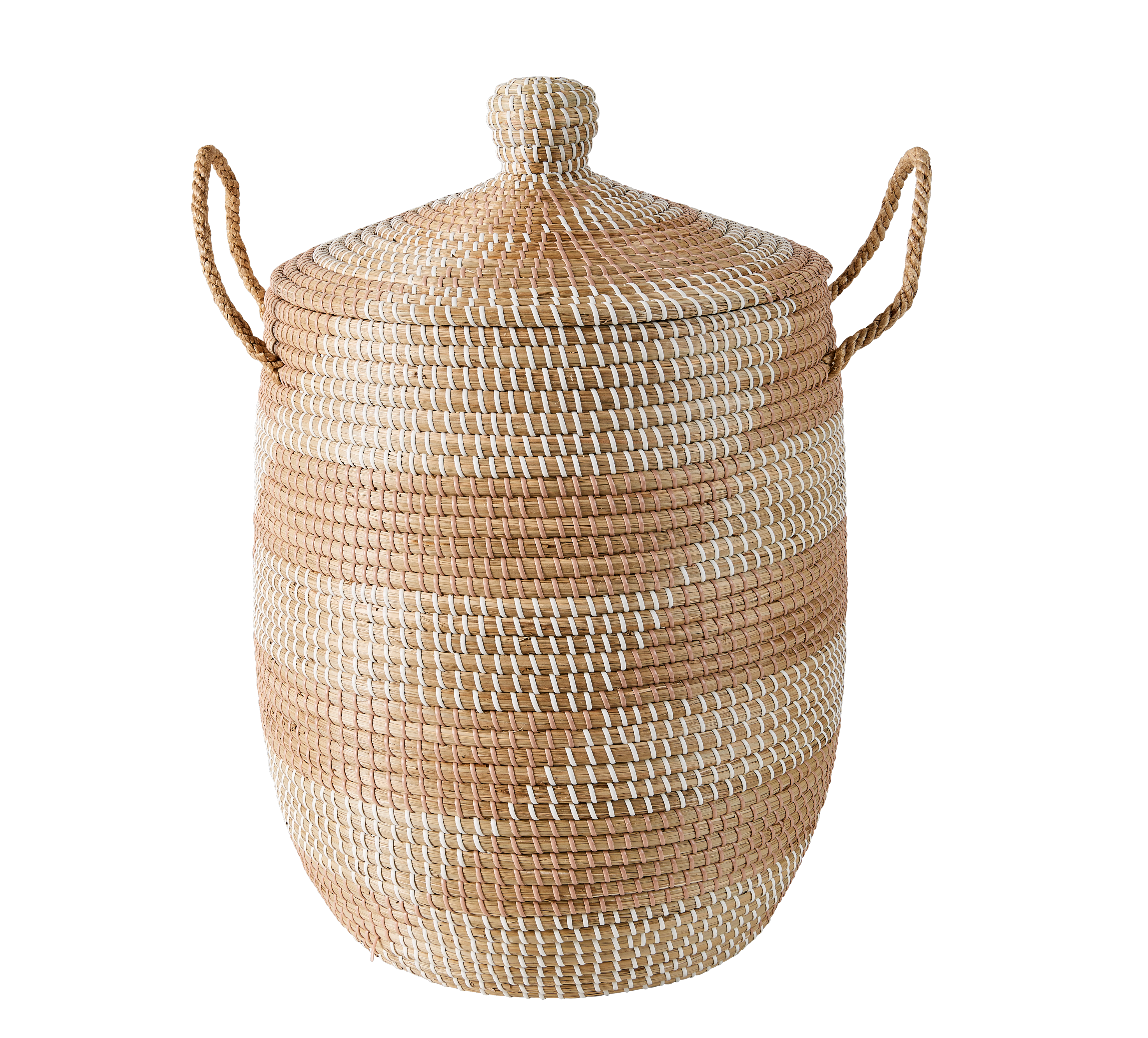 YASMINE Luxe mand met deksel wit, naturelH 70 cm - Ø 45 cm