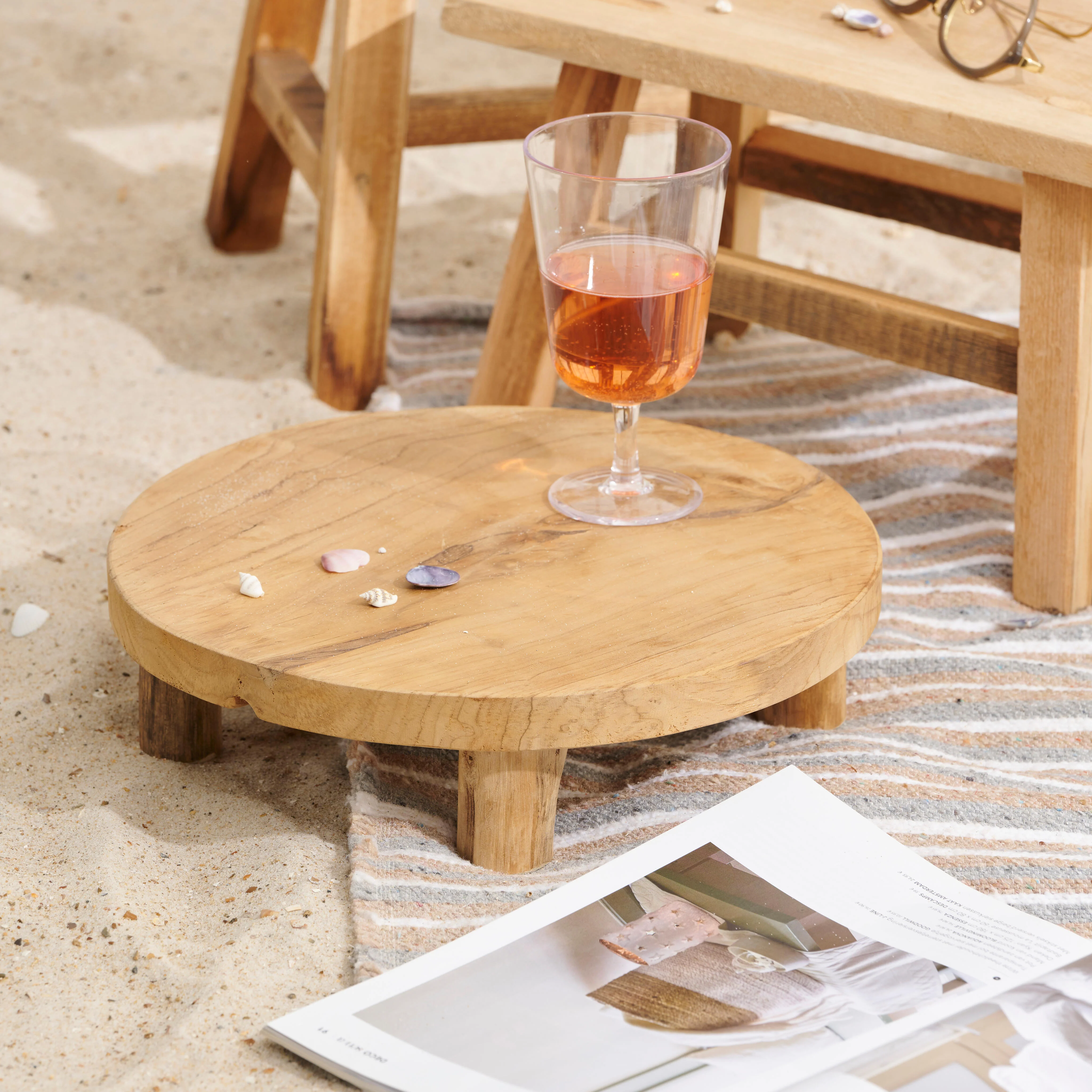 TEAK Staander op voet naturelH 8 cm - Ø 30 cm
