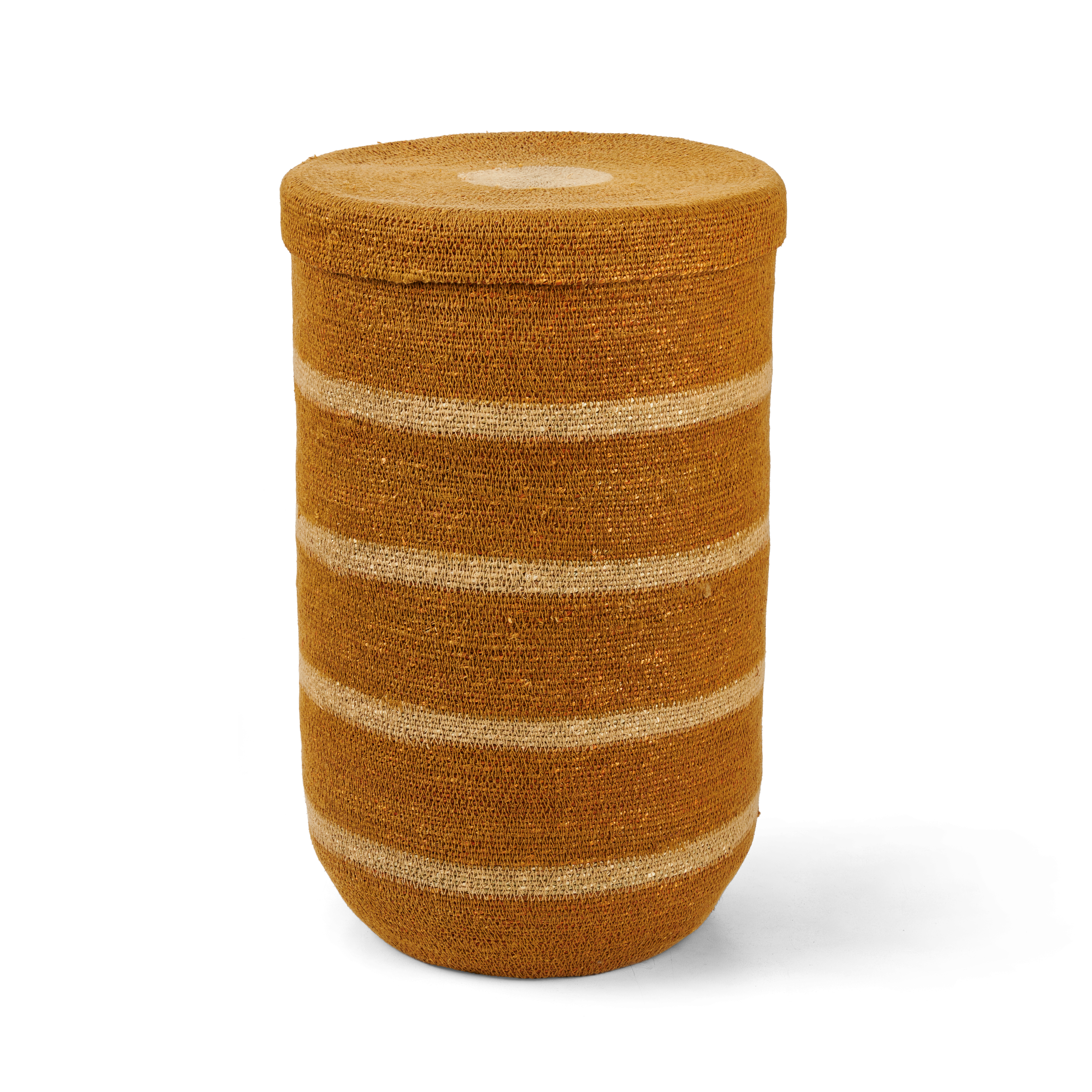 MARTHE Mand M met deksel naturel, okerH 51 cm - Ø 32 cm