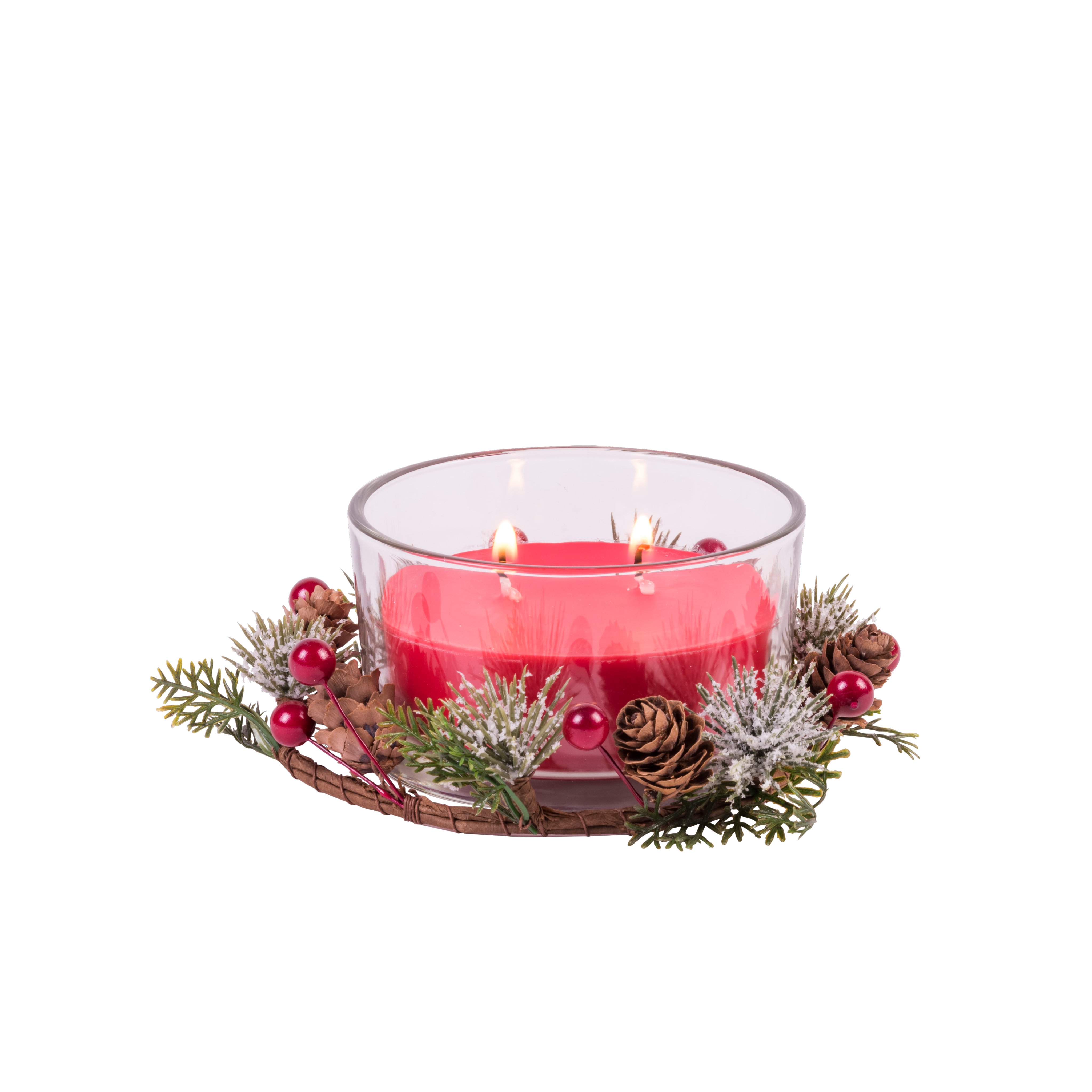 XMAS Kaars met deco roodH 4 x B 15,5 x L 15,5 cm
