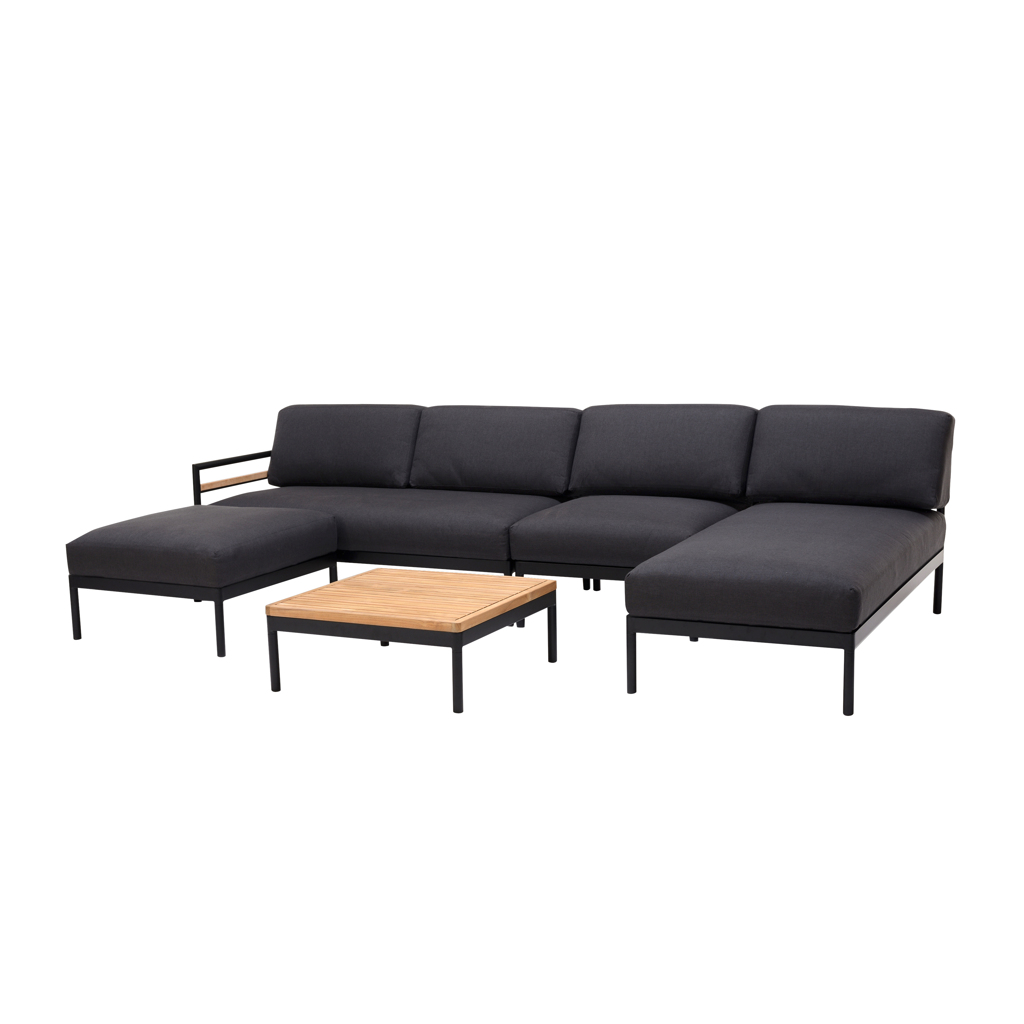 HANNA Lounge teak ligbed zwartH 59 x B 73,8 x L 150,9 cm