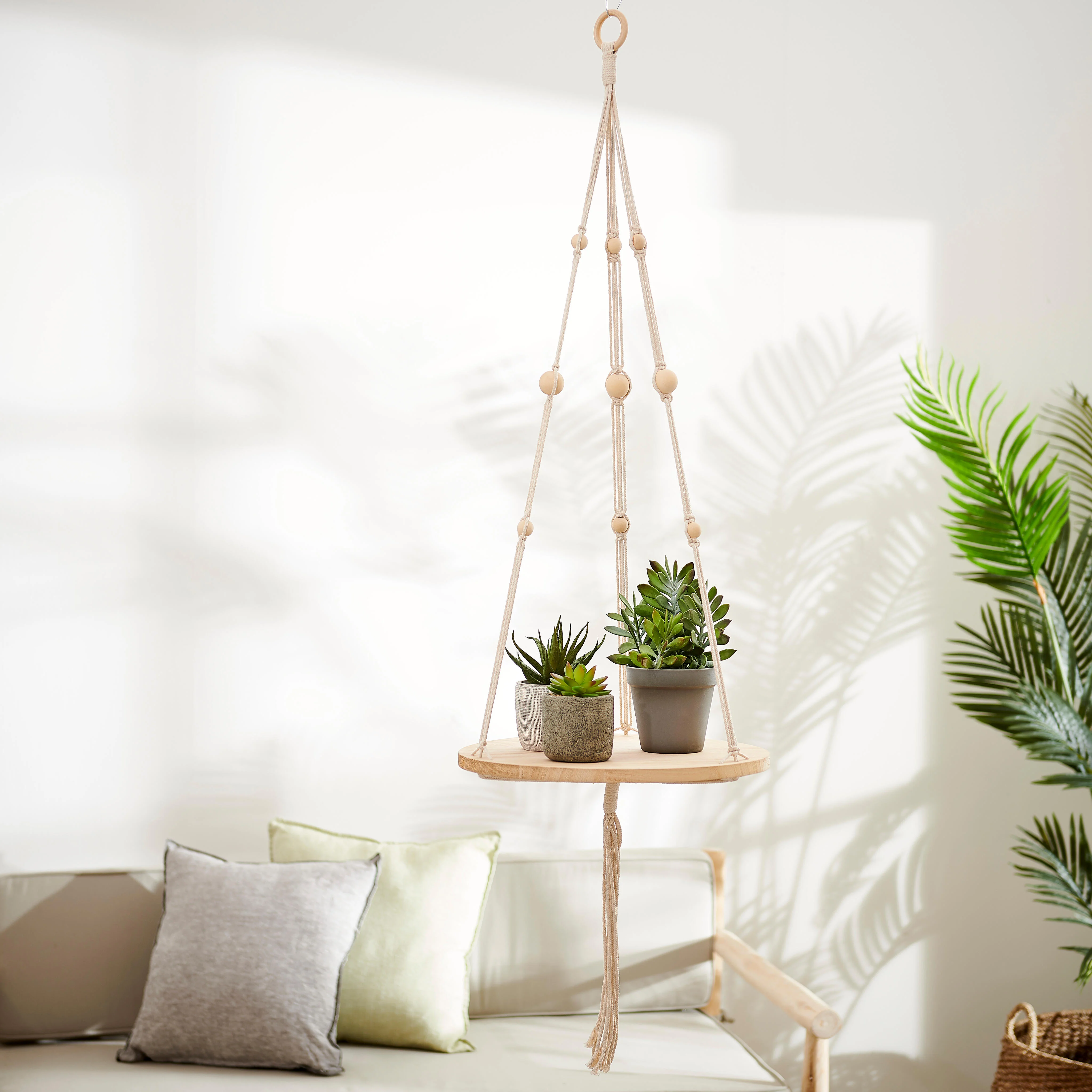 WOODY Plantentafel hangend naturelH 110 cm - Ø 36 cm