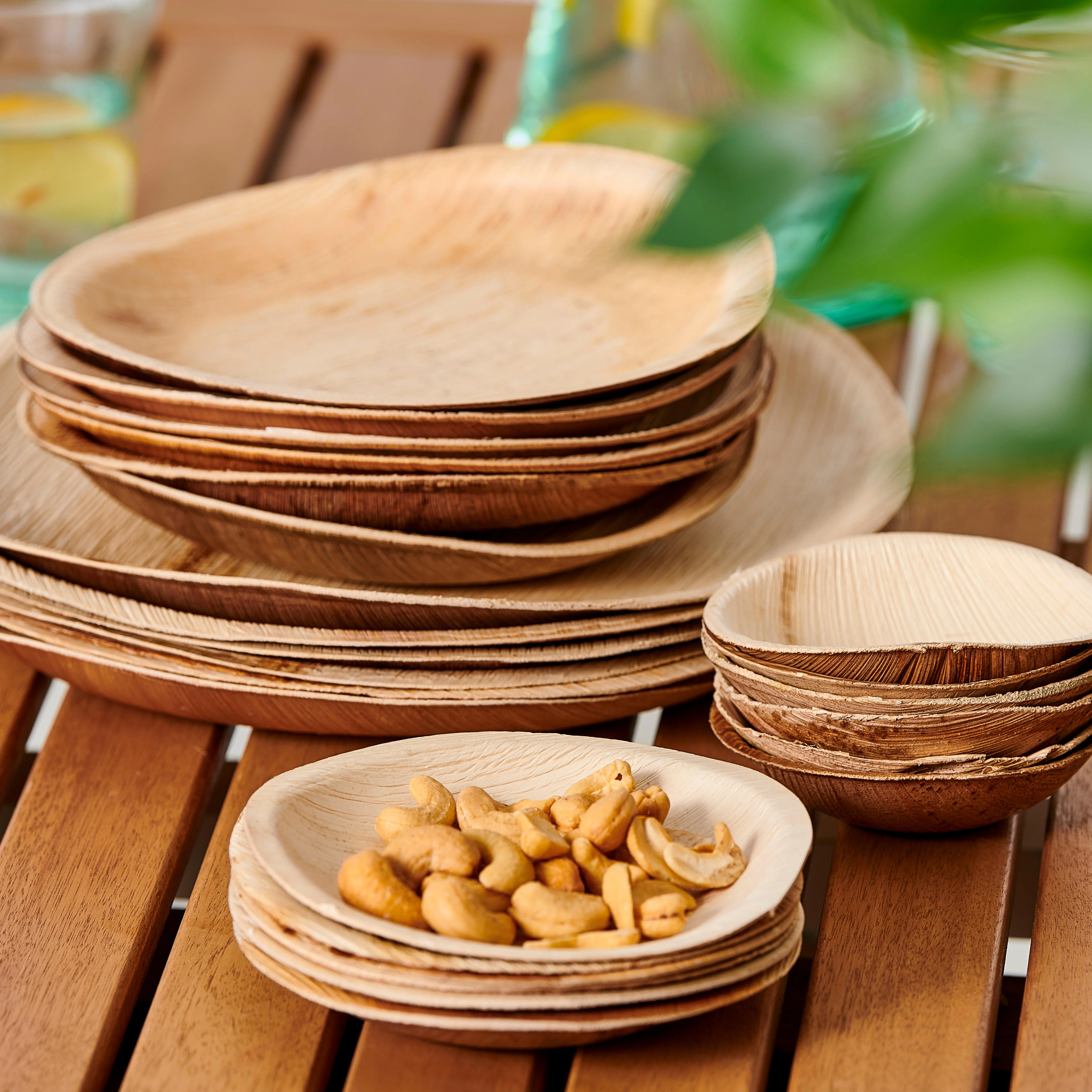 ARECA LEAF Borden set van 6 naturelØ 18 cm