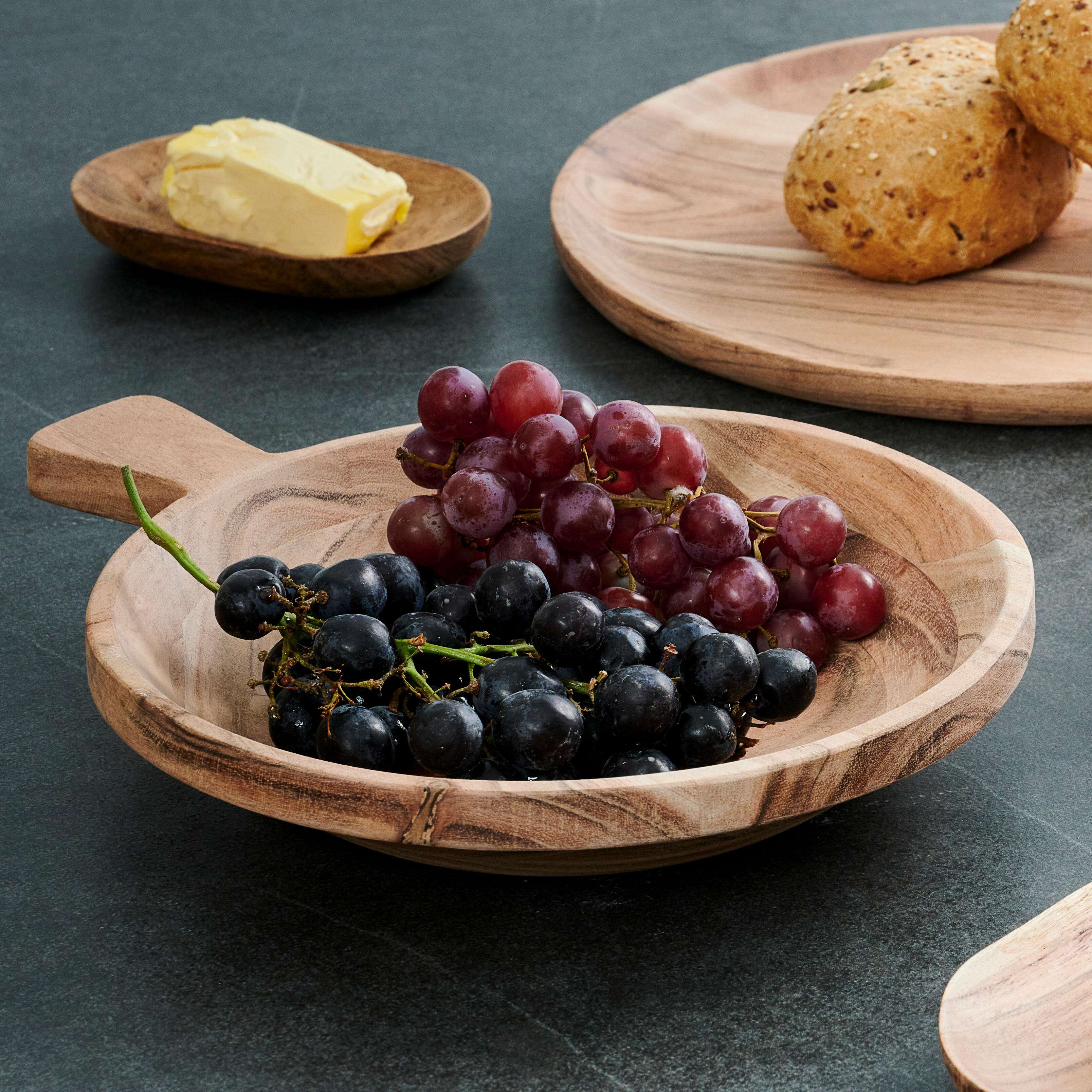 ACACIA CHIC Diep bord met handvat naturelH 5 x B 29 cm - Ø 23 cm