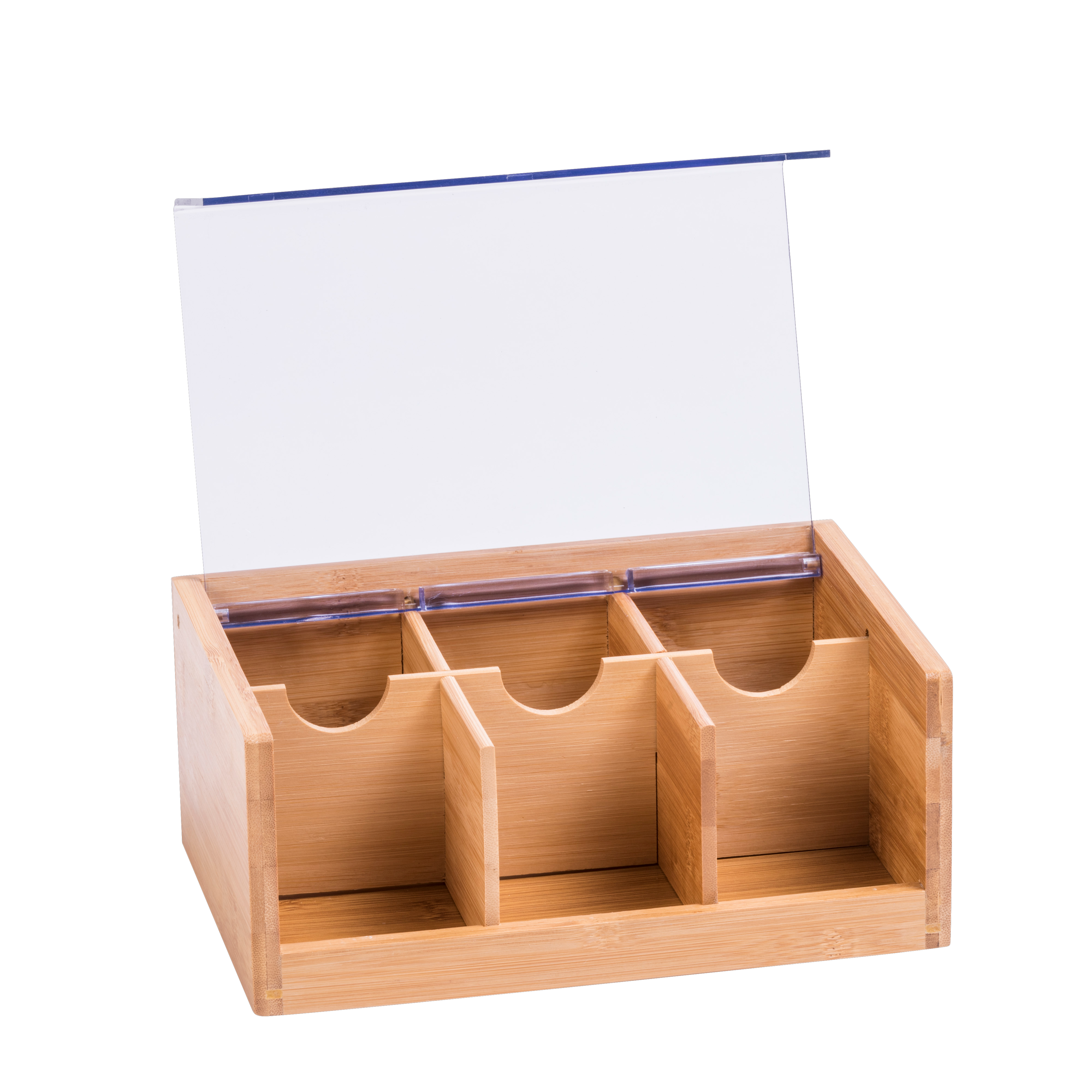 PANDA Theedoos 6 compartiment. transparant, naturelH 9 x B 22 x D 15 cm