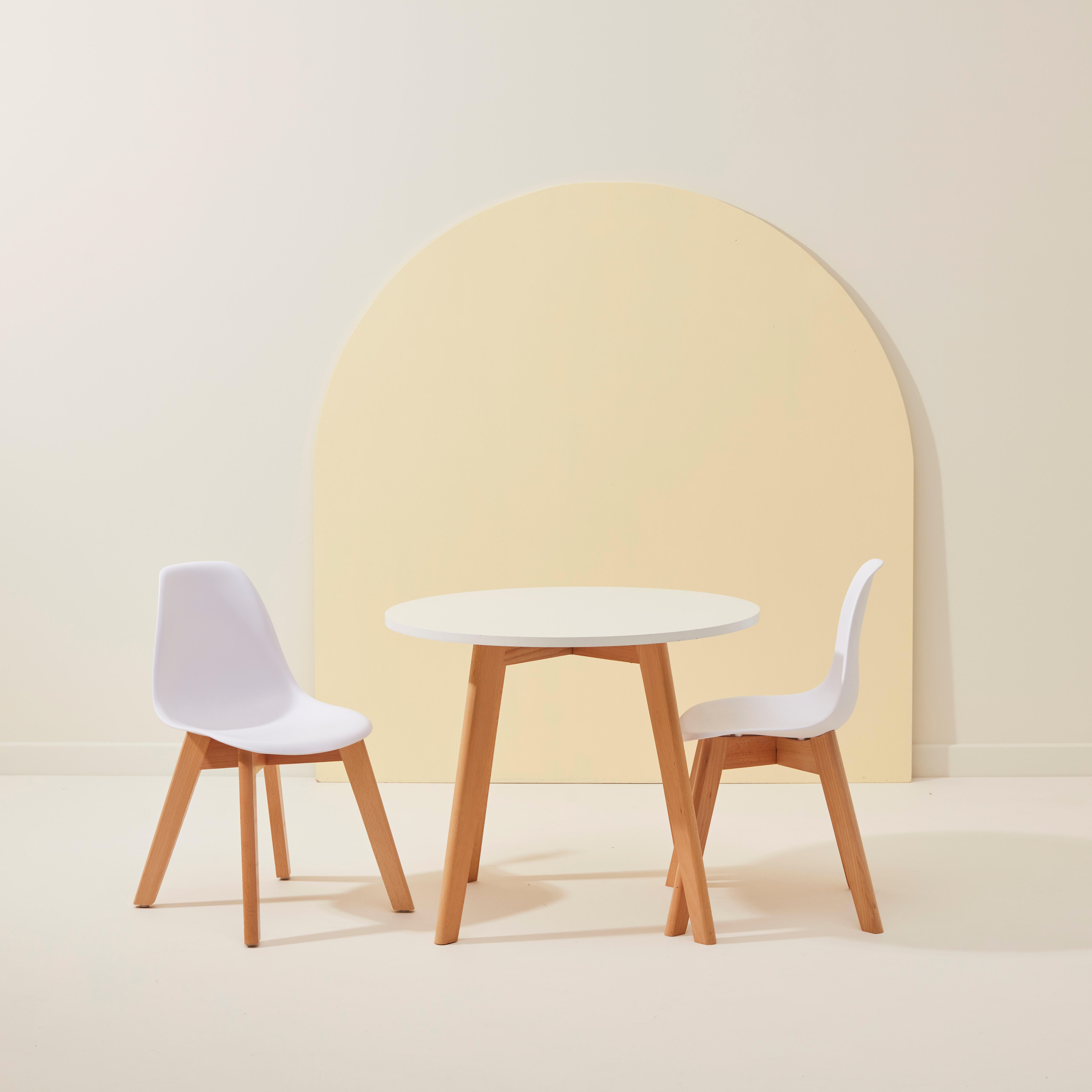 MATHIAS kindertafel met 2 stoelen naturel/witH 49 cm - Ø 60 cm
