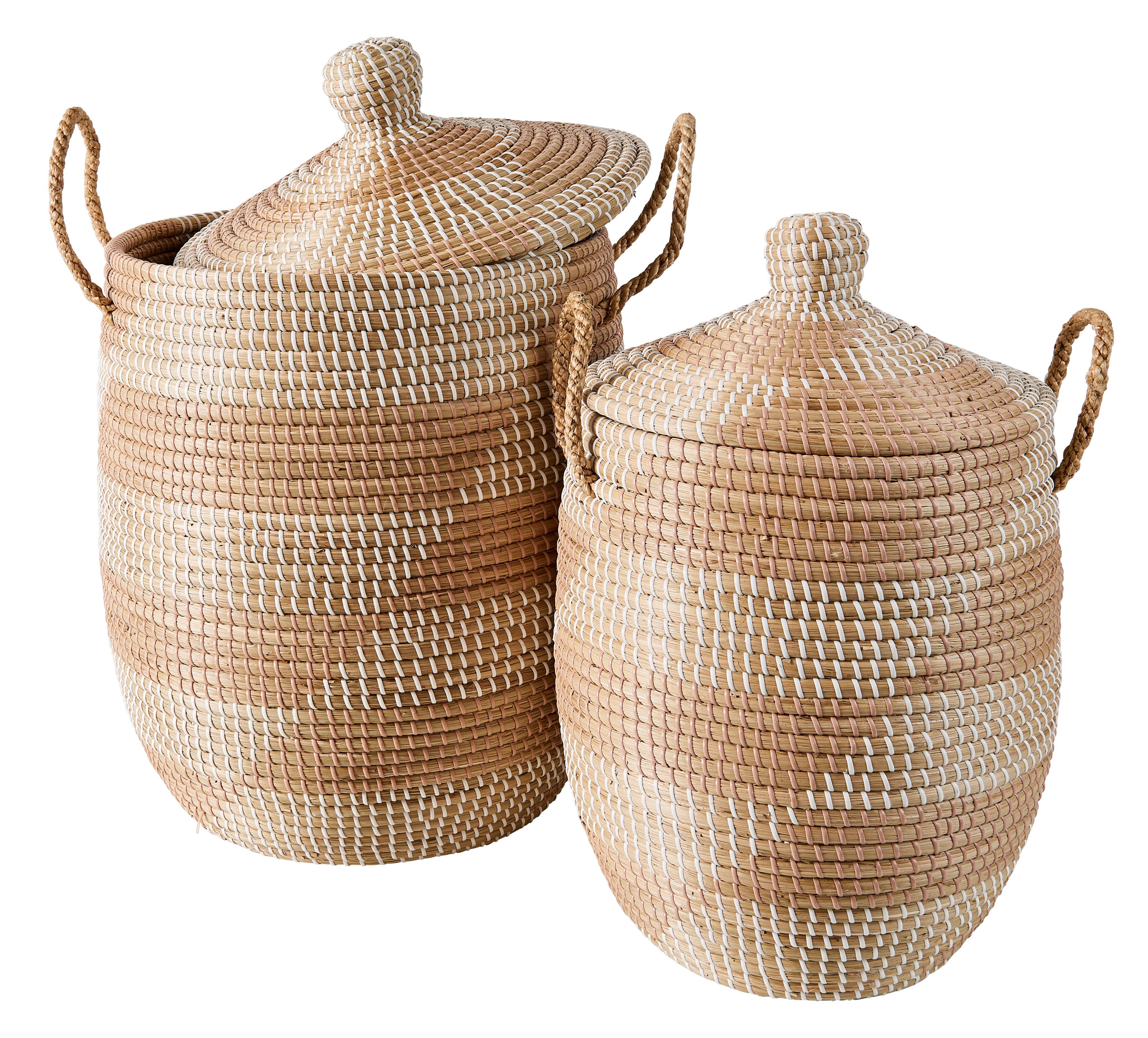 YASMINE Luxe mand met deksel wit, naturelH 70 cm - Ø 45 cm