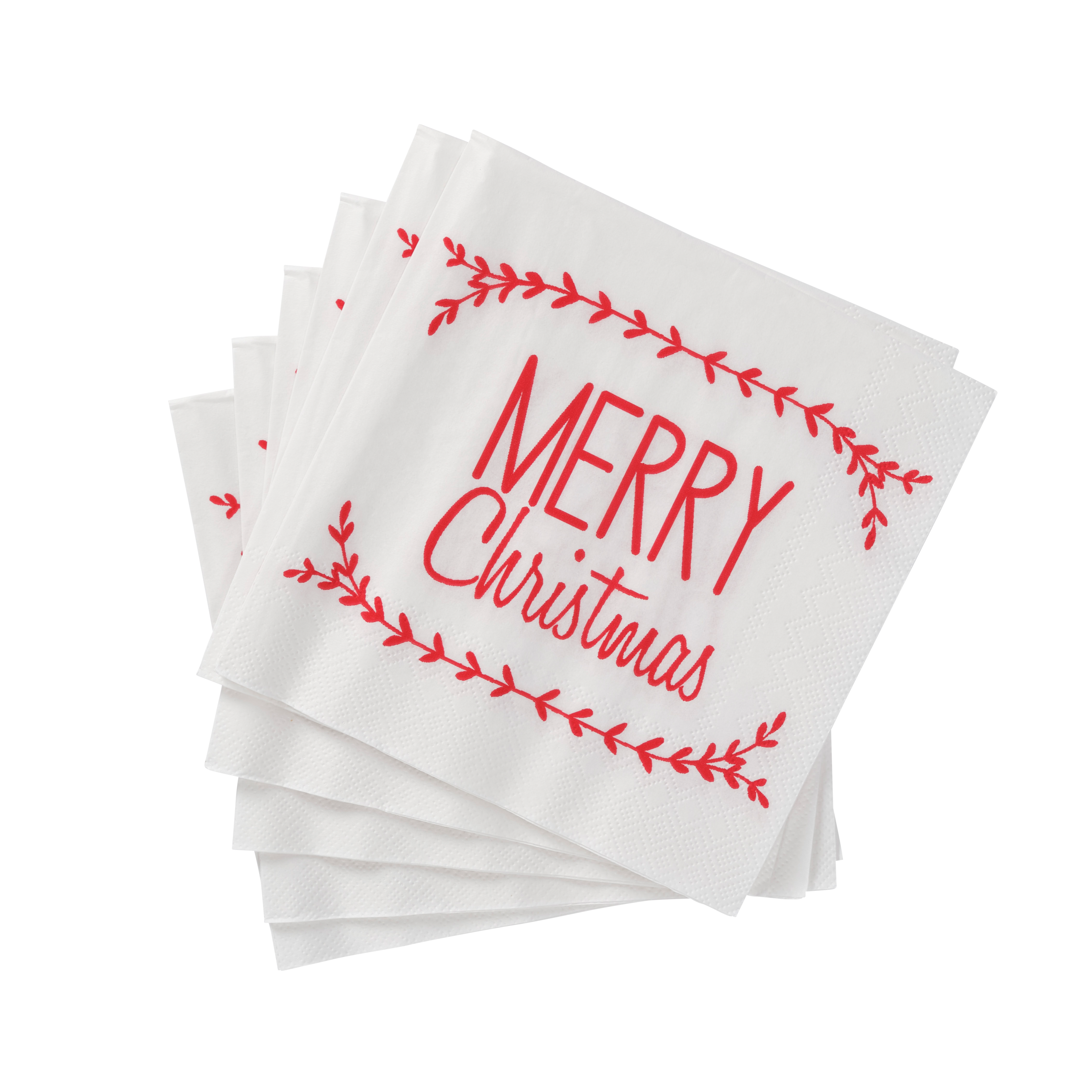MERRY CHRISTMAS Set van 20 servetten roodB 33 x L 33 cm