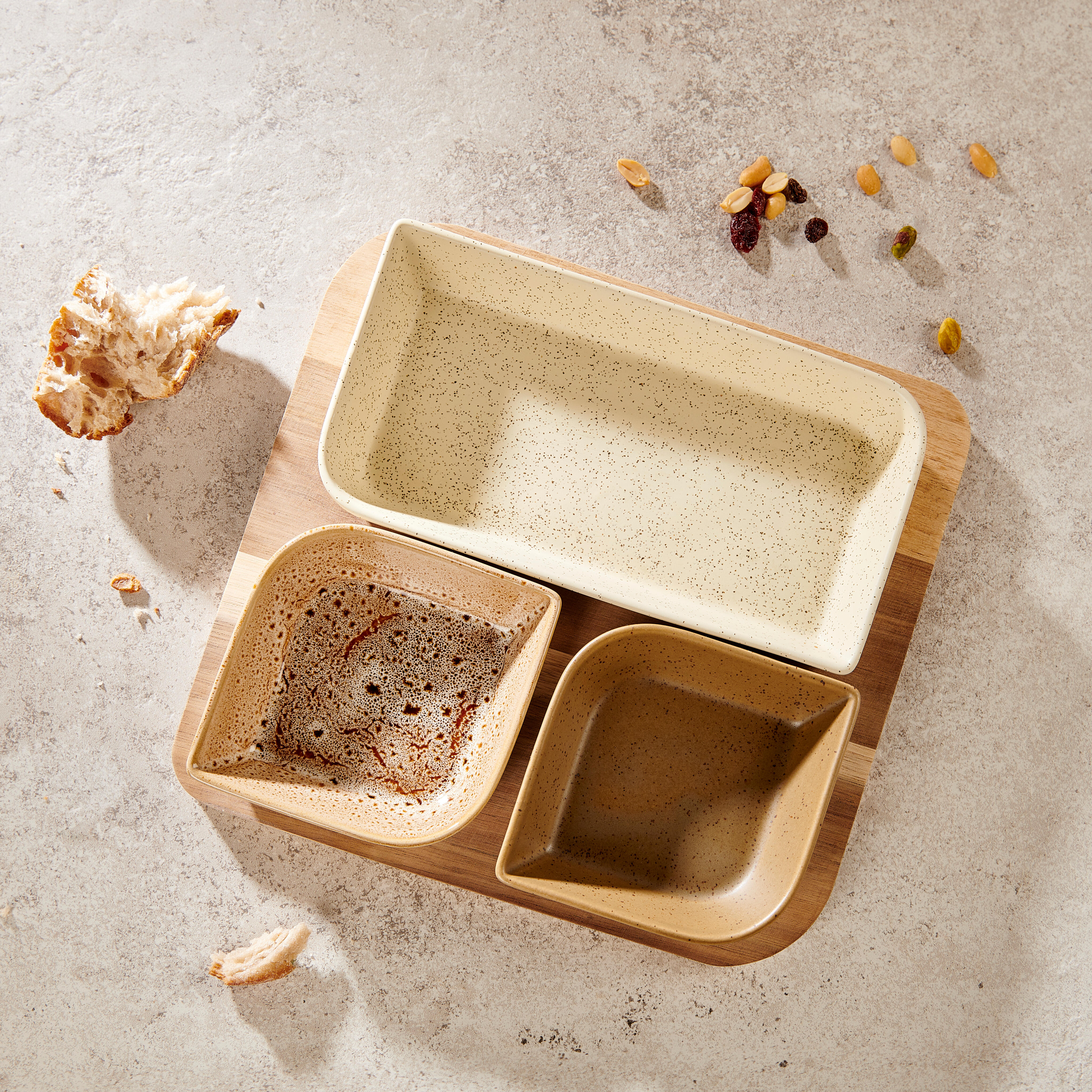 MAKSU Tapaset vierkant 4-delig bruin, naturel, olijfgroen, zandH 4,5 x B 28 x D 28 cm