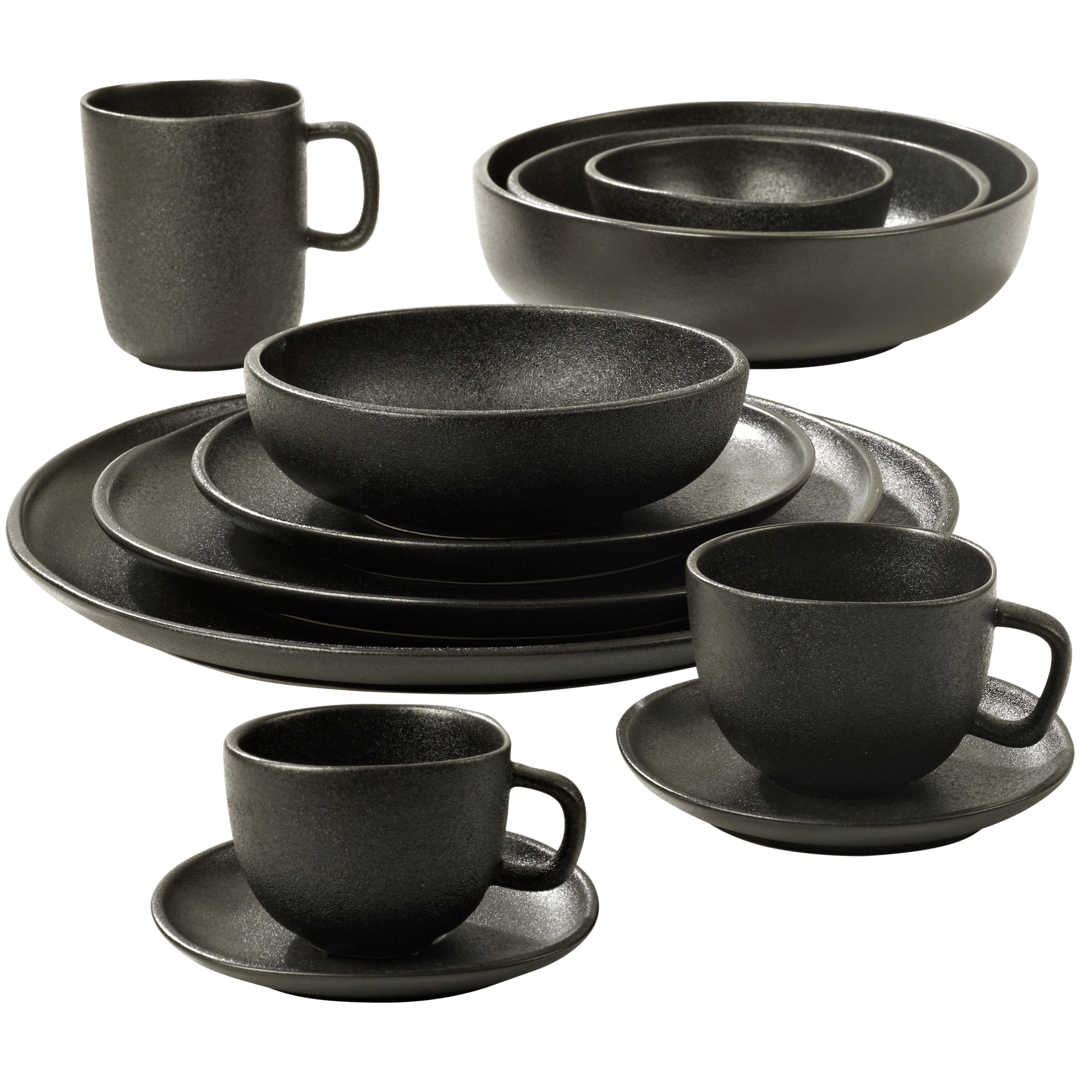 MAGMA Bord zwart - set van 4 Ø 31 cm