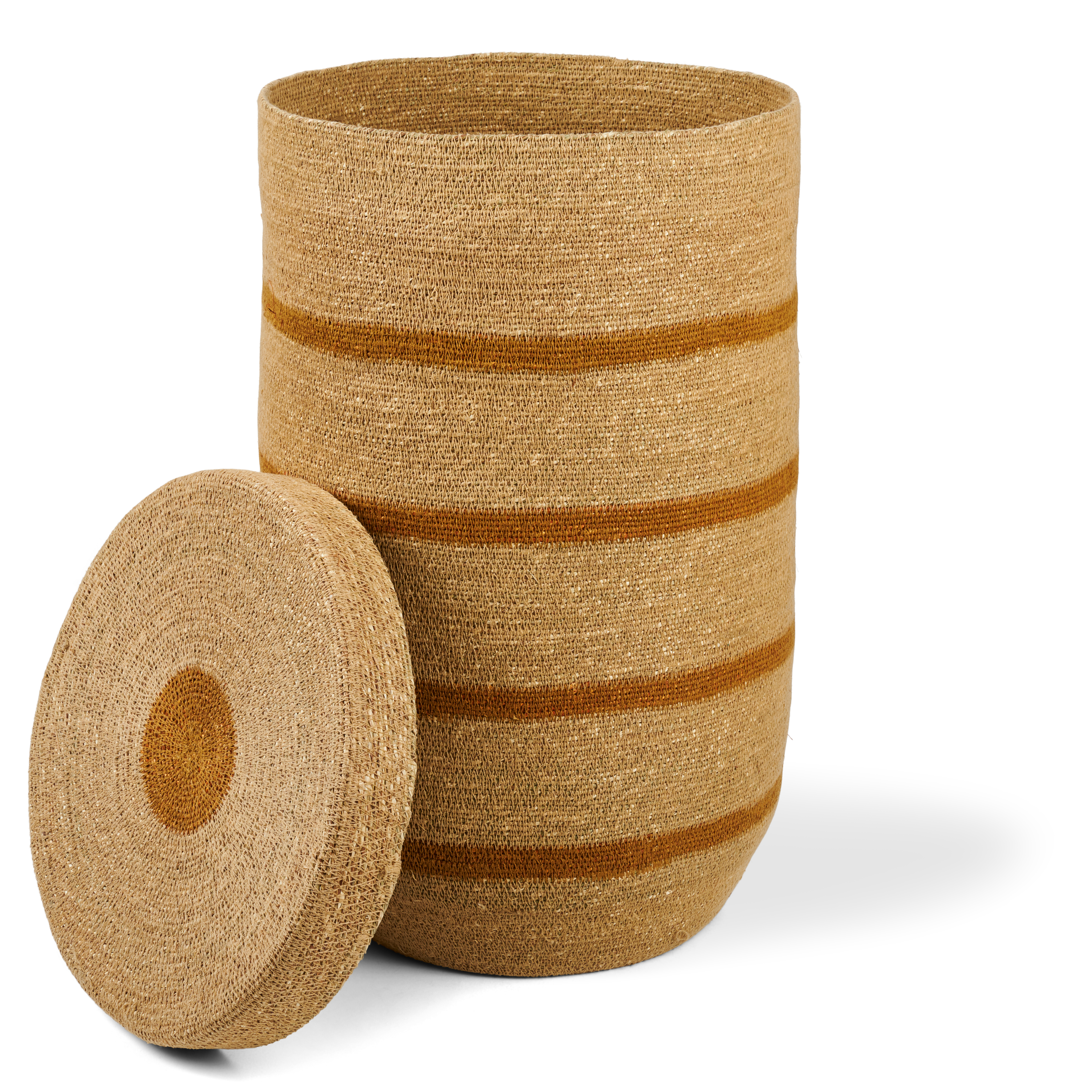 MARTHE Mand L met deksel naturel, okerH 55 cm - Ø 34 cm