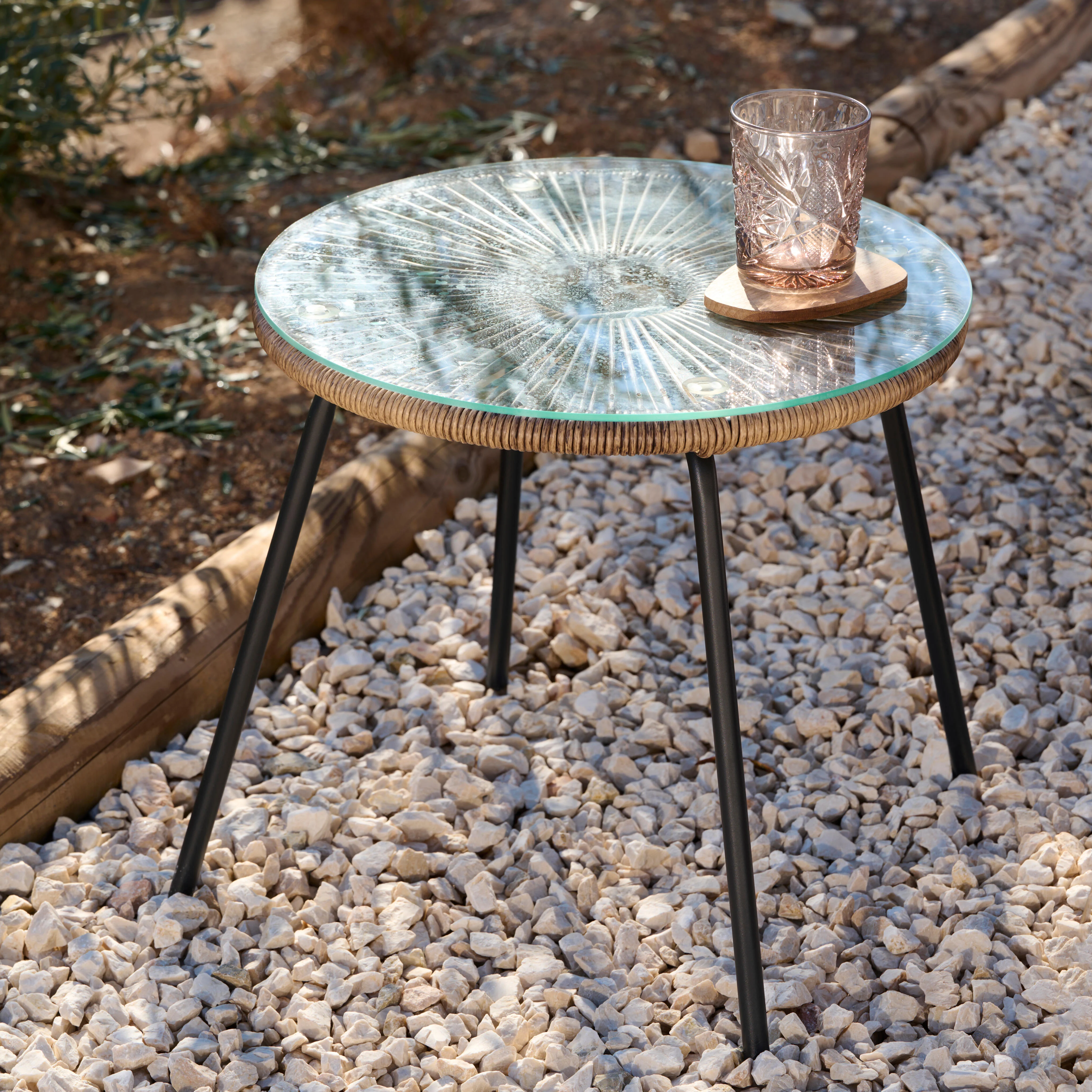 ACAPULCO Lounge tafel naturelH 42 cm - Ø 45 cm