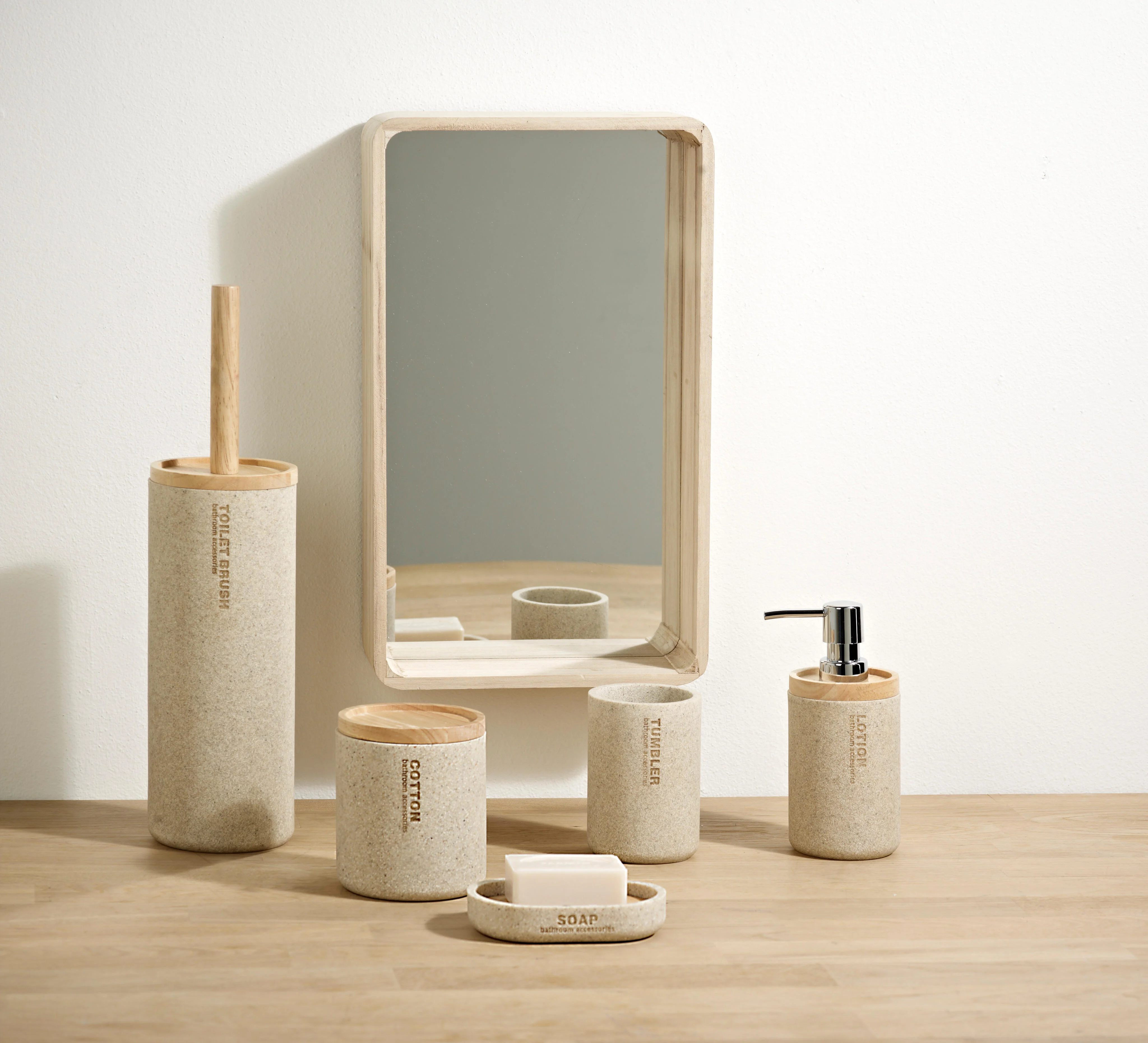 NEW RESIN WC-borstel in houder naturelH 38,5 cm - Ø 10,3 cm