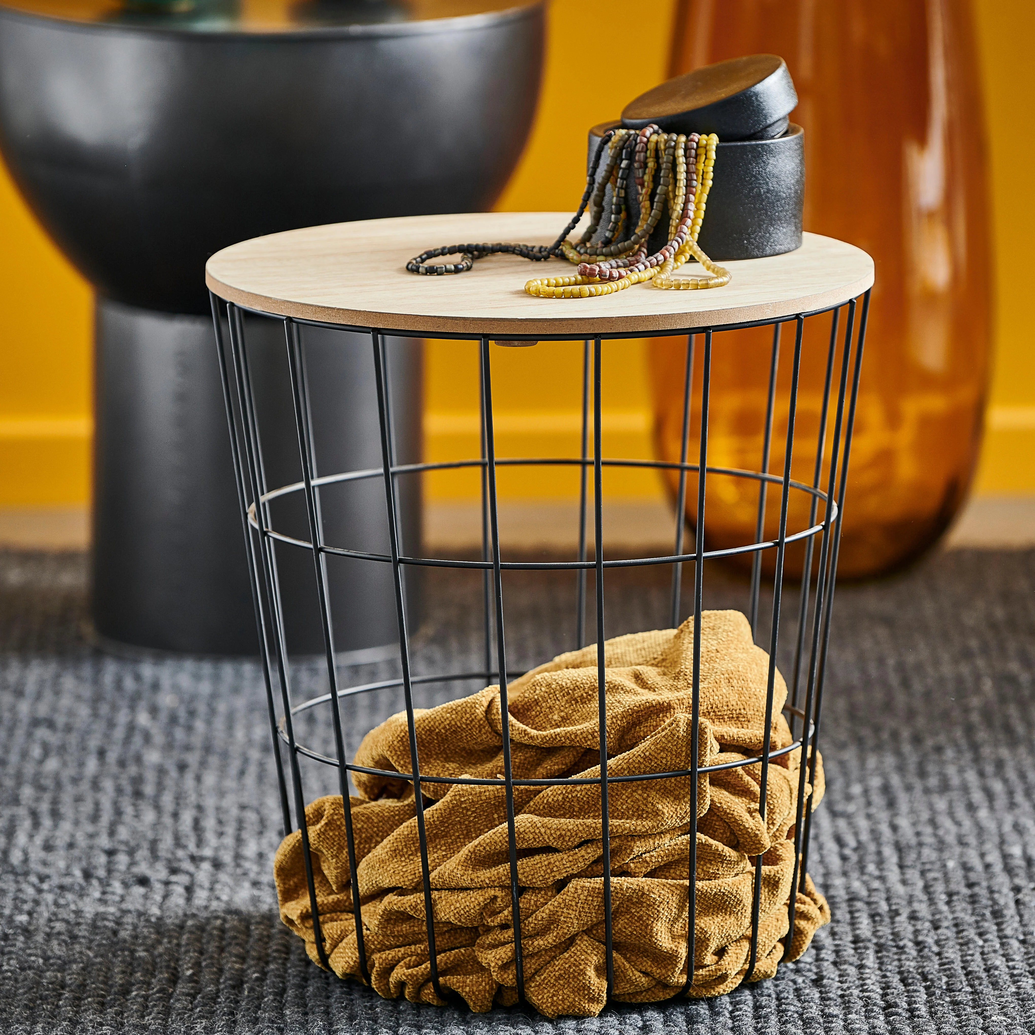 WIRE Bijzettafel zwart, naturelH 41,5 cm - Ø 39,5 cm