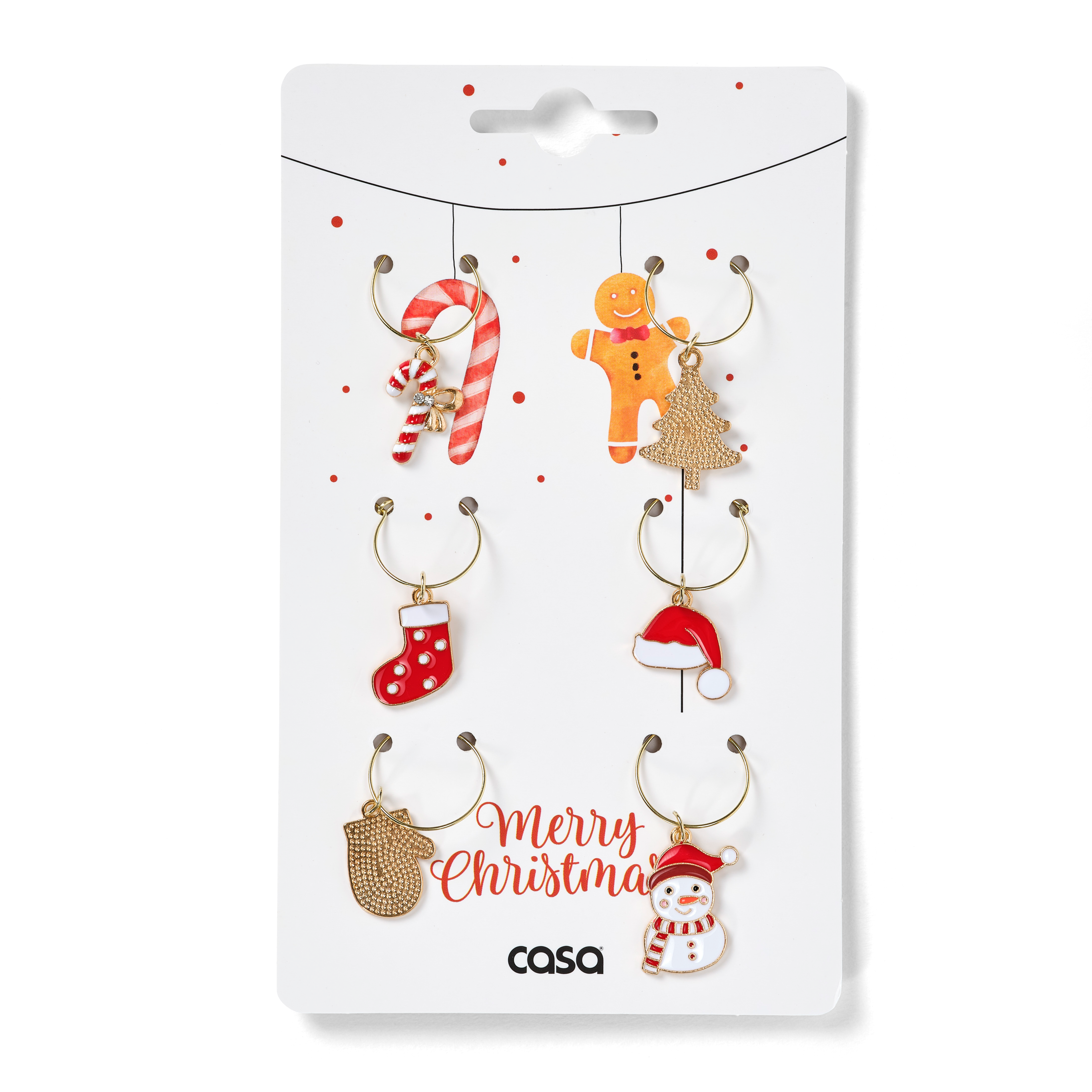 X-MAS COLOR Glasmarkers set van 6 wit, goud, donkerrood, donkergroenØ 2,5 cm