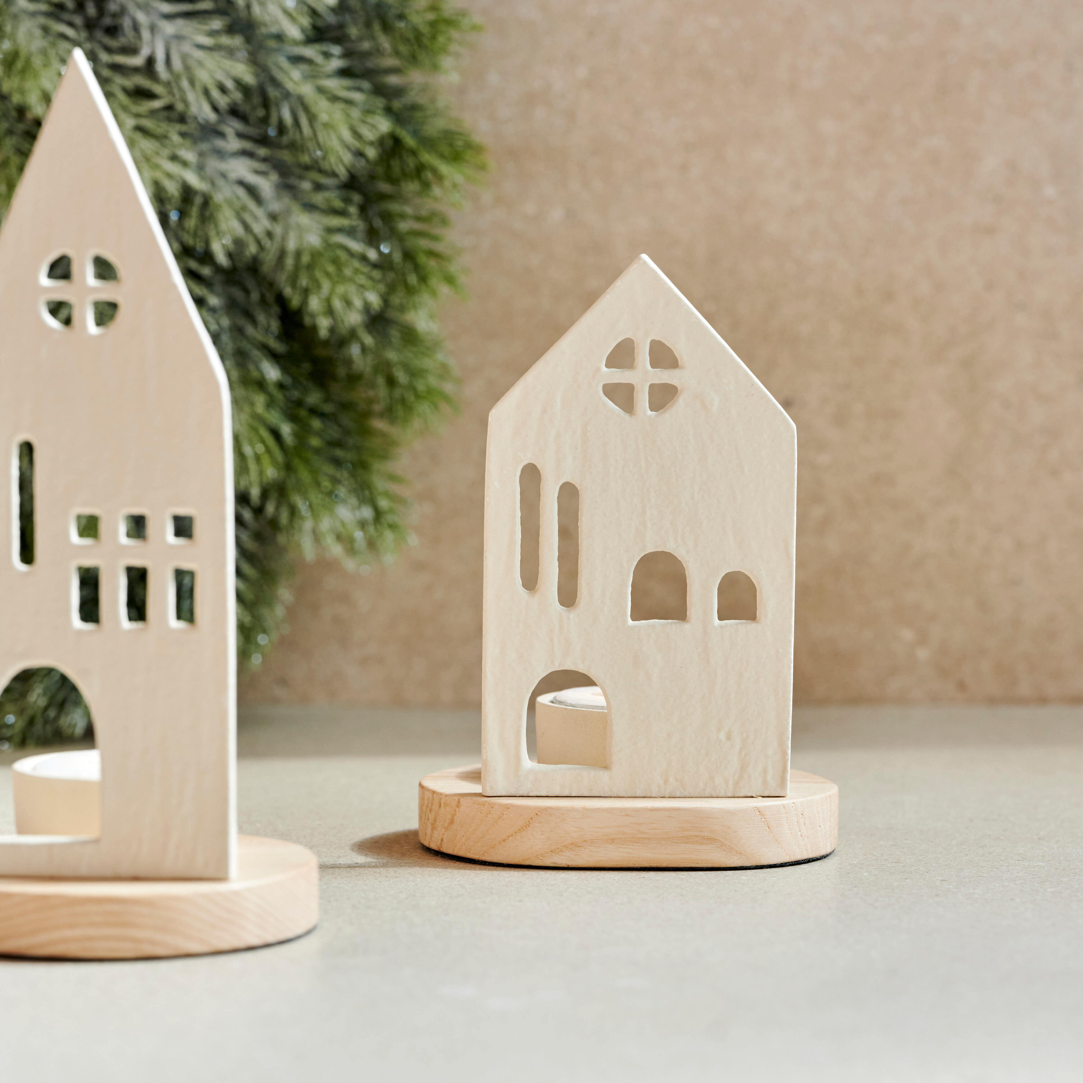 HOME Theelichthouder wit, naturelH 14,5 x B 10 x D 8 cm