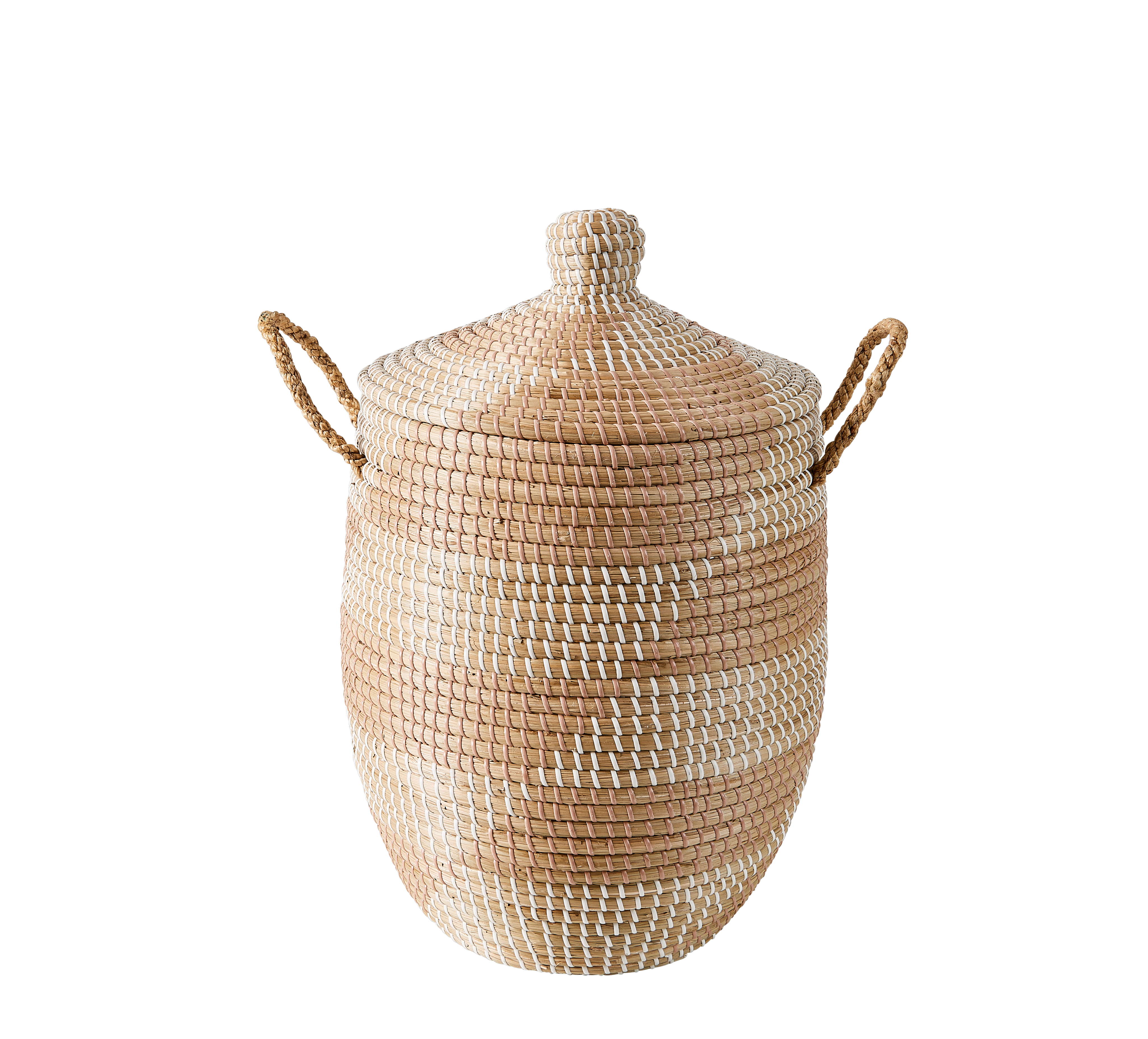 YASMINE Luxe mand met deksel wit, naturelH 55 cm - Ø 36 cm