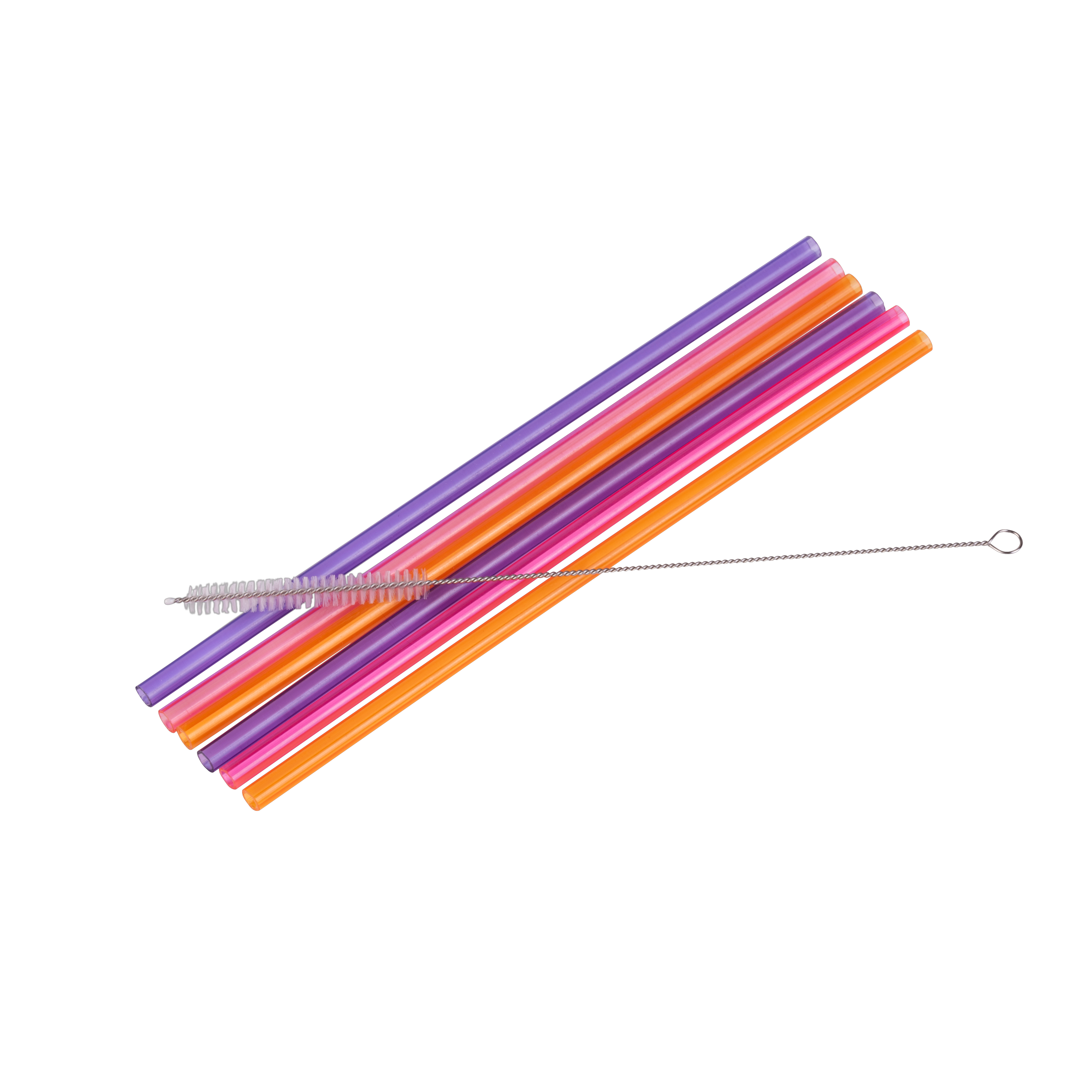SLURP Herbruikb.rietjes set van 6 mix van 3 kleuren oranje, paars, rozeL 23 cm
