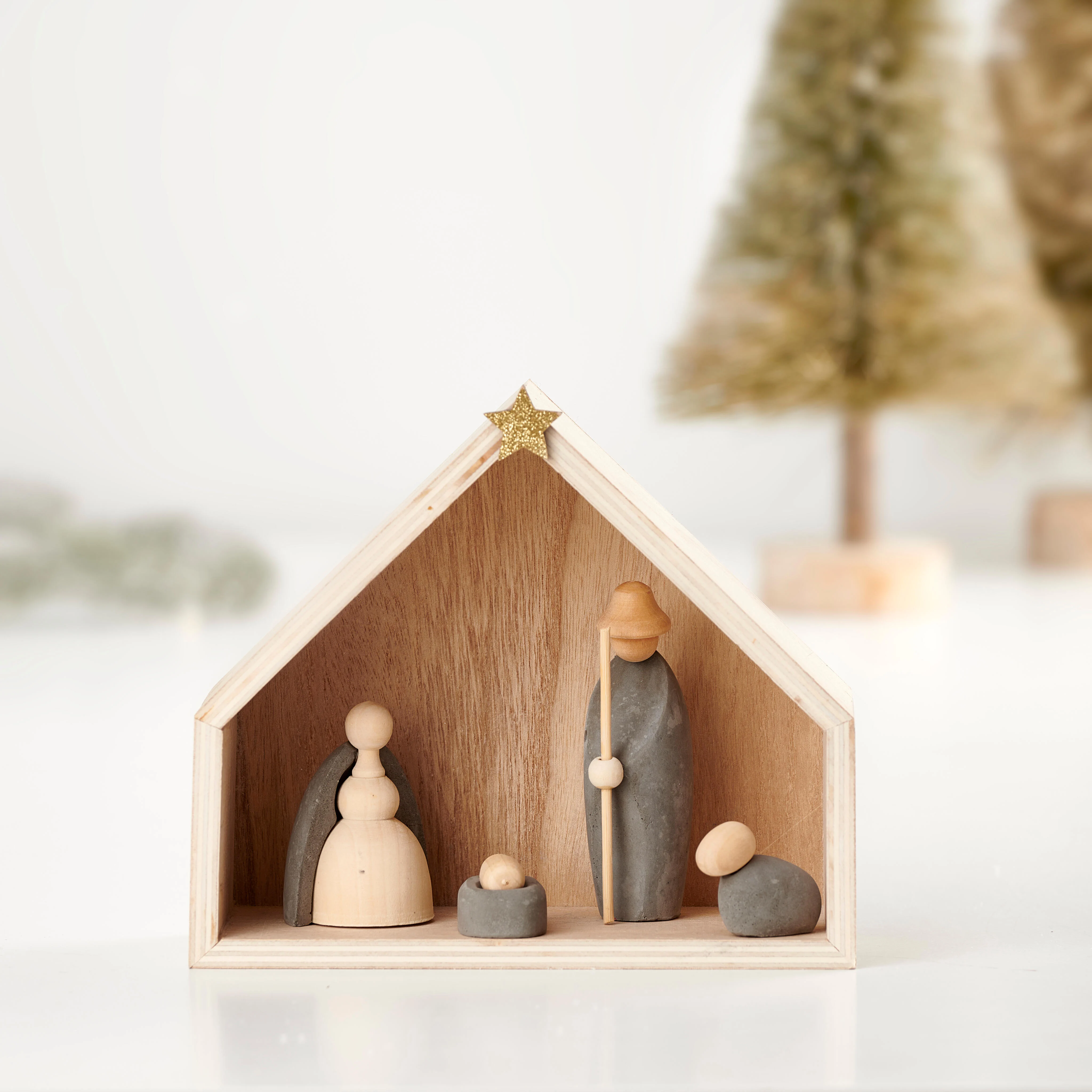 CONCRETE Kerststal multicolorH 17,5 x B 20 x D 8 cm - CASA