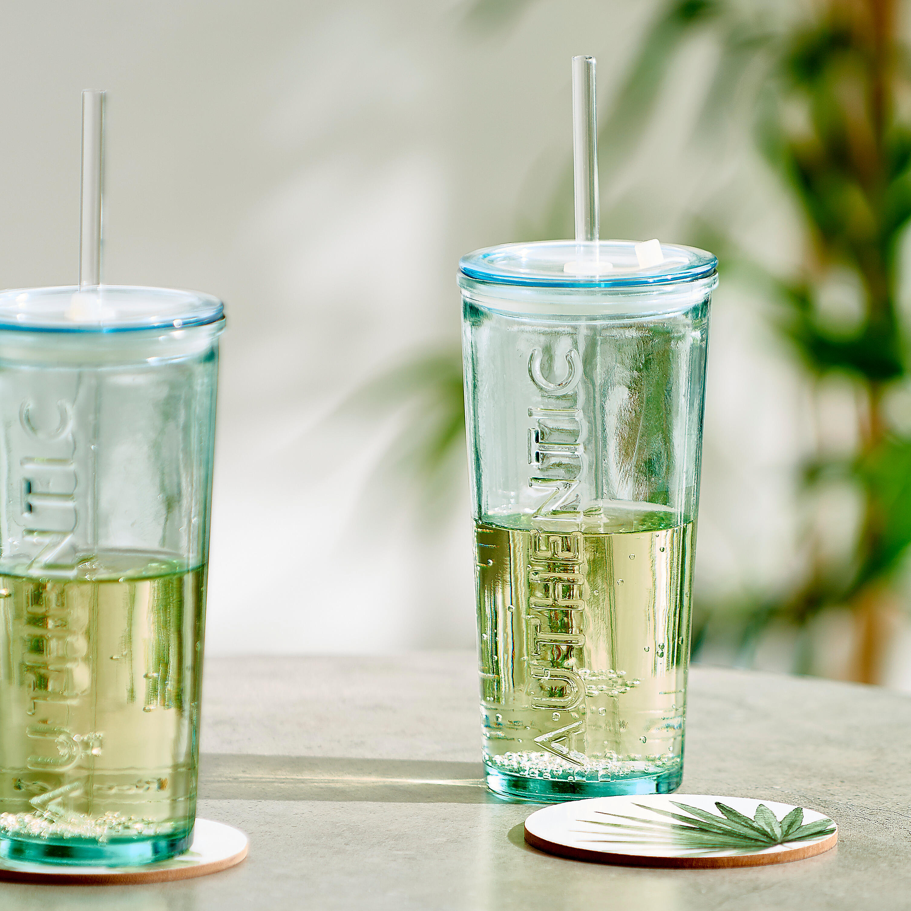 AUTHENTIC Glas met rietje transparant - set van 6 H 17 cm - Ø 8,5 cm