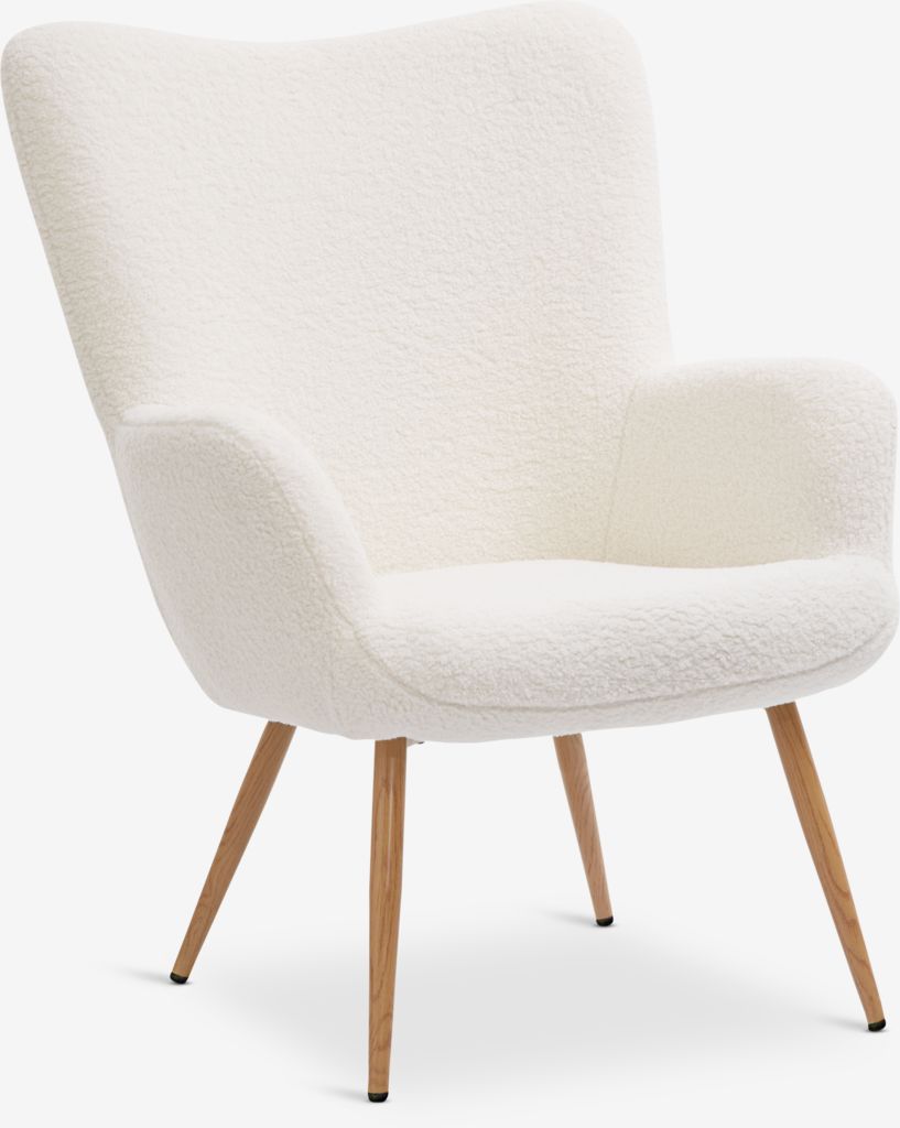 Armchair HUNDESTED off-white teddy/oak colour - CASA