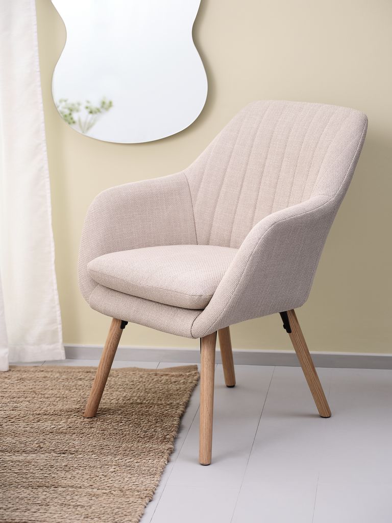 Armchair UDSBJERG beige fabric/oak - CASA