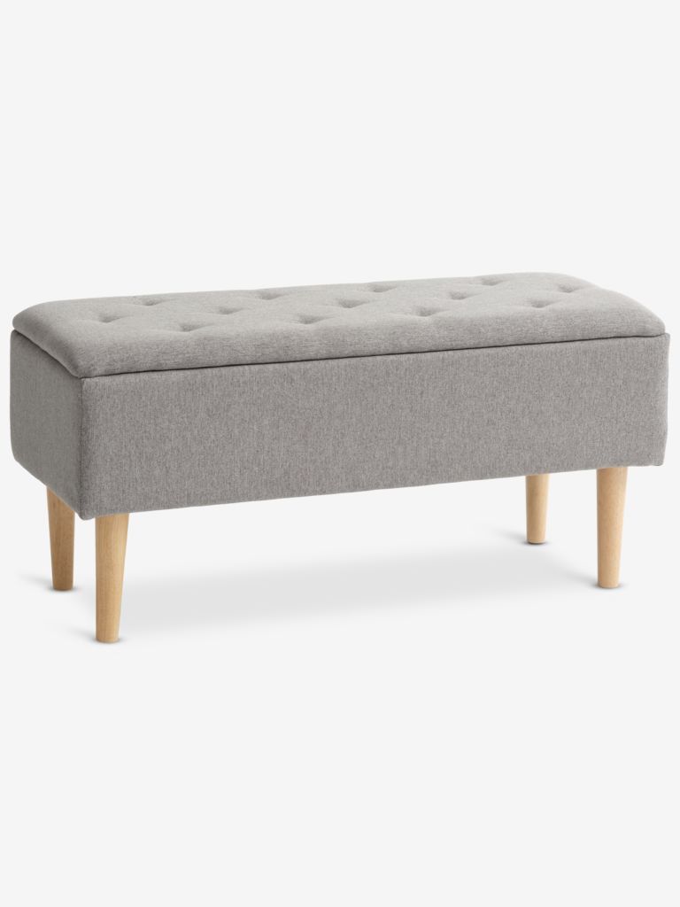 Bench BADSTED w/storage light grey fabric/oak colour - CASA
