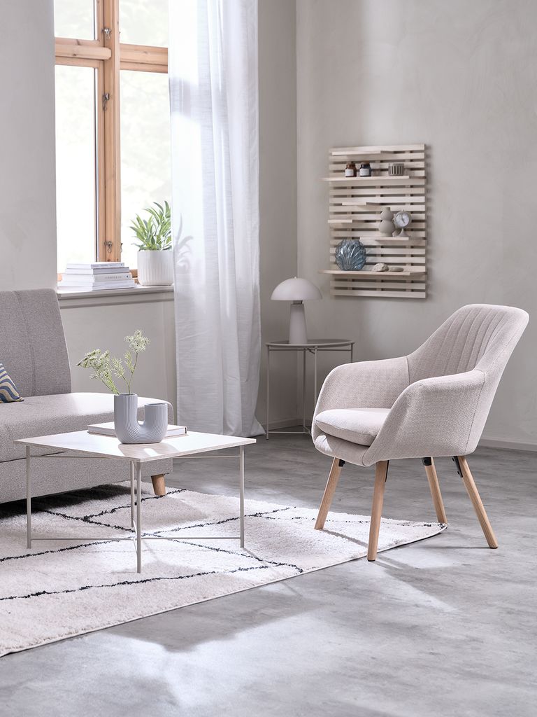 Armchair UDSBJERG beige fabric/oak - CASA