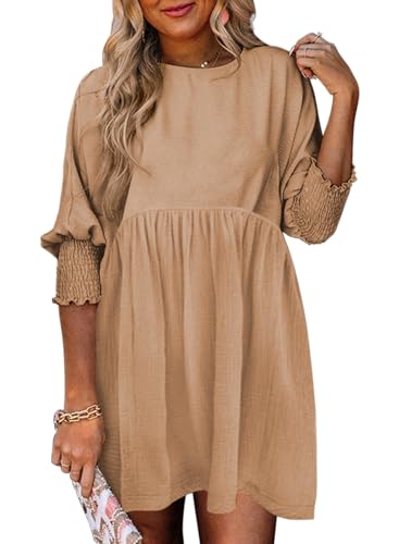 Dokotoo Womens Summer Spring Dresses Casual Tunic Dress Short Sleeve Crew Neck Flowy Swing Mini Dress