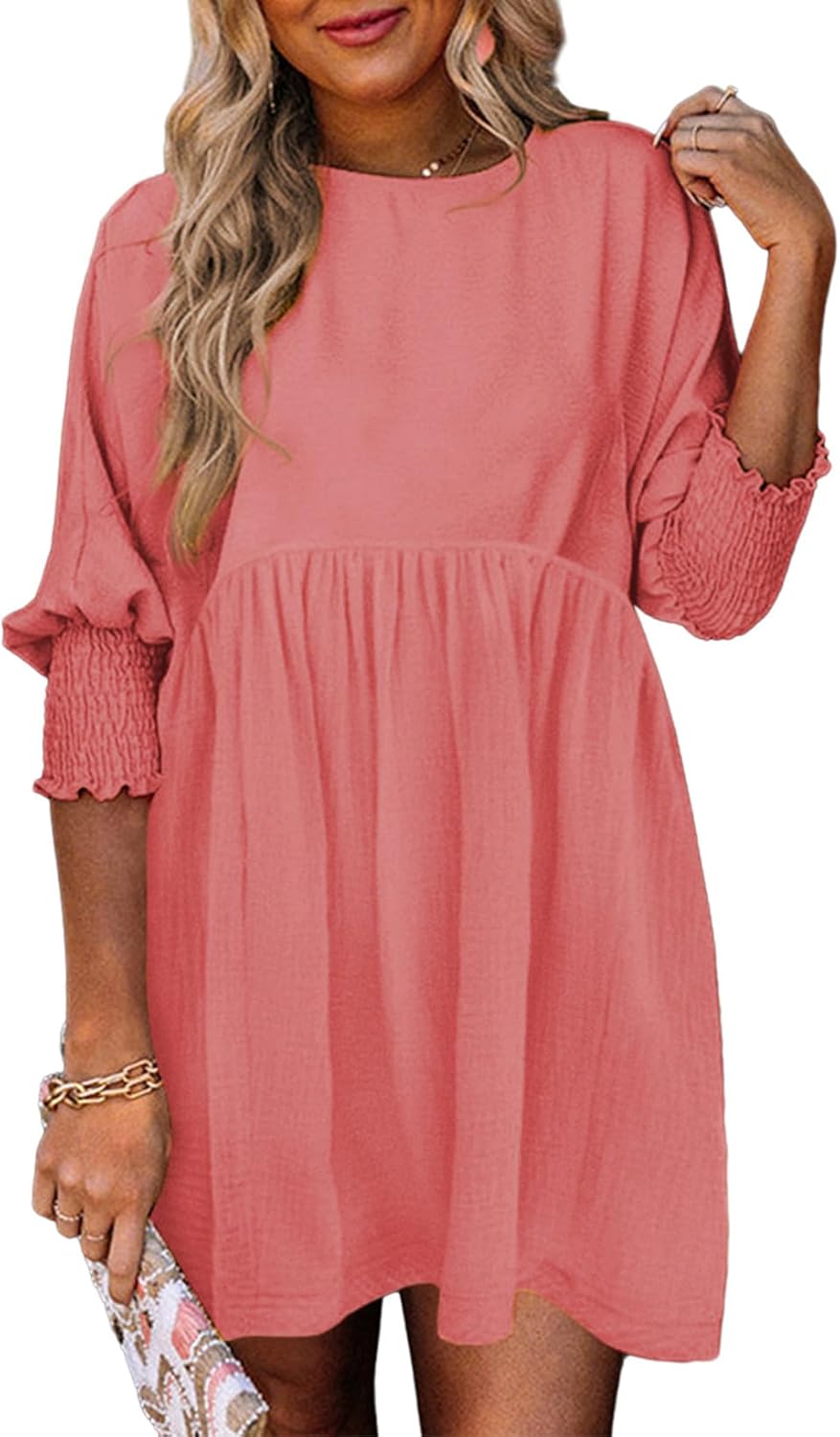 Dokotoo Womens Summer Spring Dresses Casual Tunic Dress Short Sleeve Crew Neck Flowy Swing Mini Dress