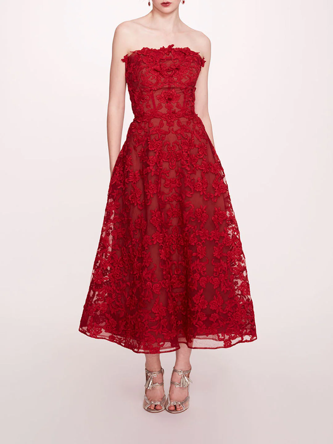 Strapless Corded Midi Dress