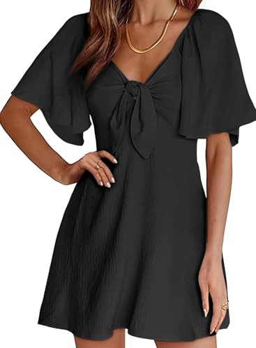 Dokotoo Womens Dresses 2025 Spring Summer Deep V Neck Elegant Bow tie Mini Dress S-XL