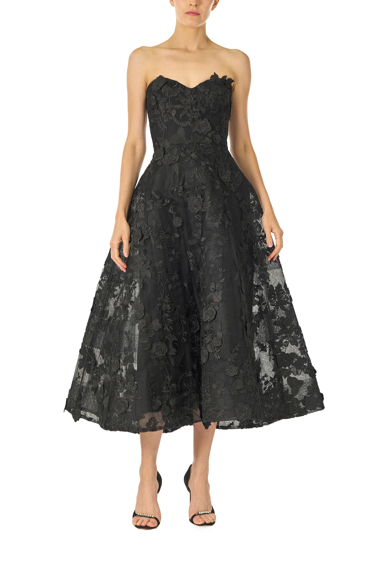 Strapless Lace Tea Length Dress