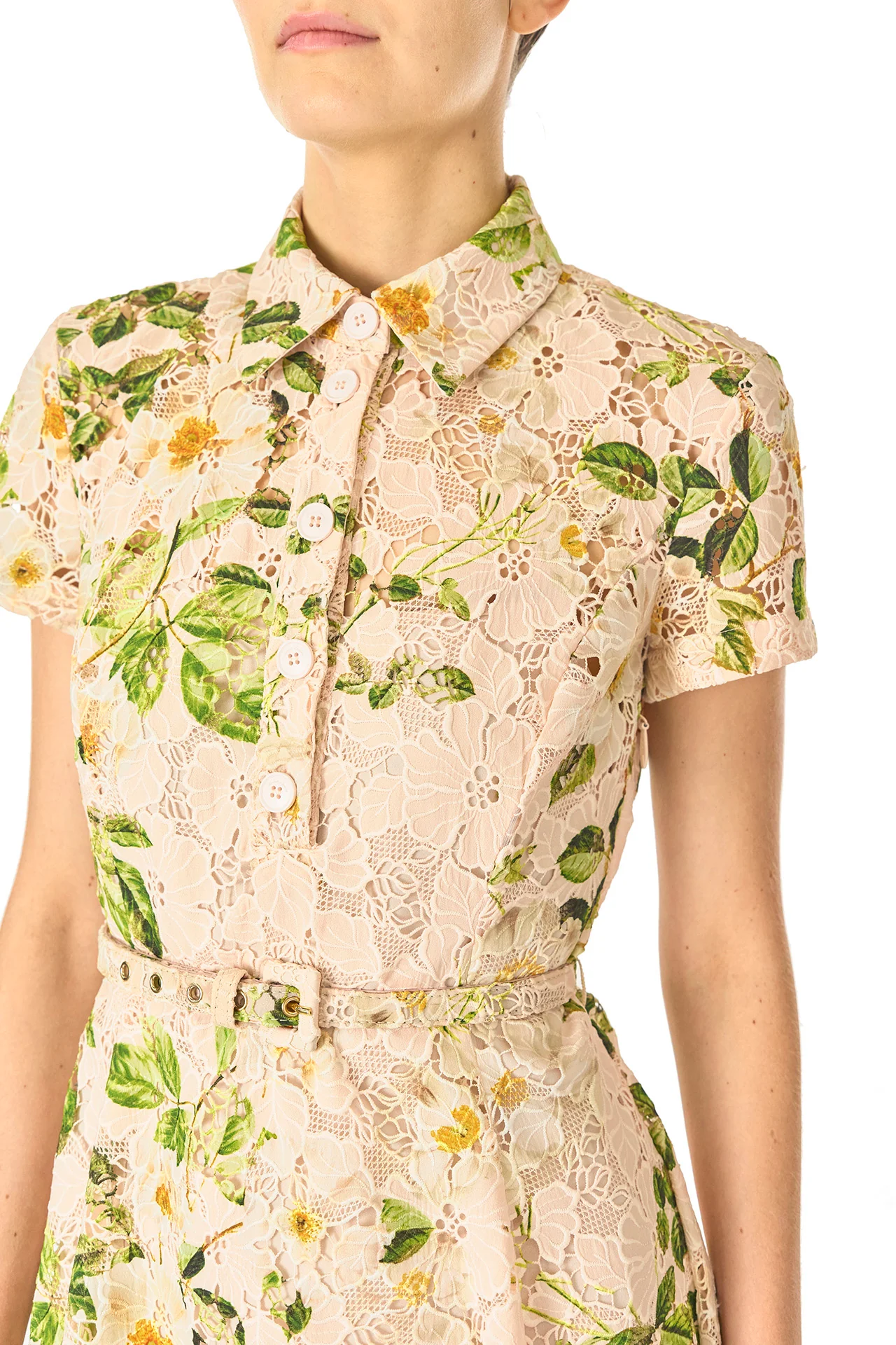 Rose Printed Lace Shirt Dress