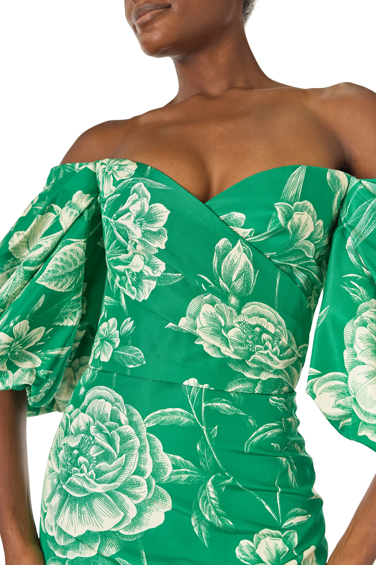 Off-the-Shoulder Blouson Sleeve Gown