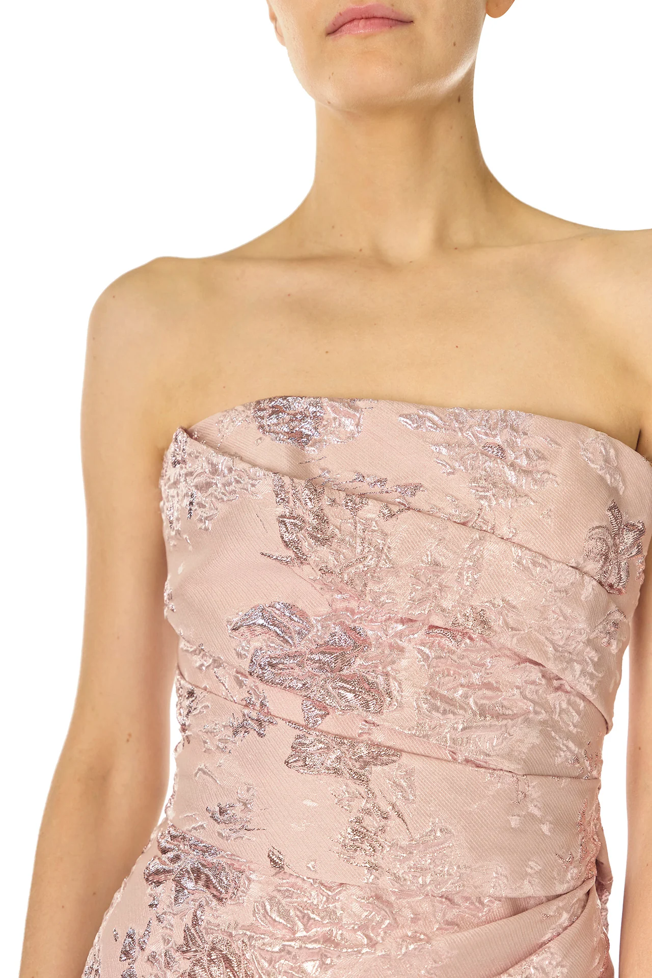Rosé Metallic Column Gown