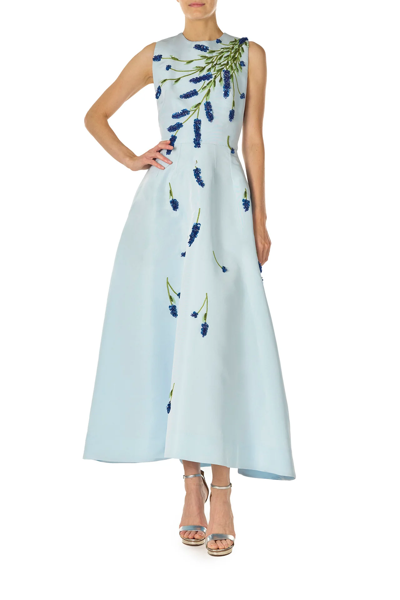 Lavender Embroidered Tea-Length Dress