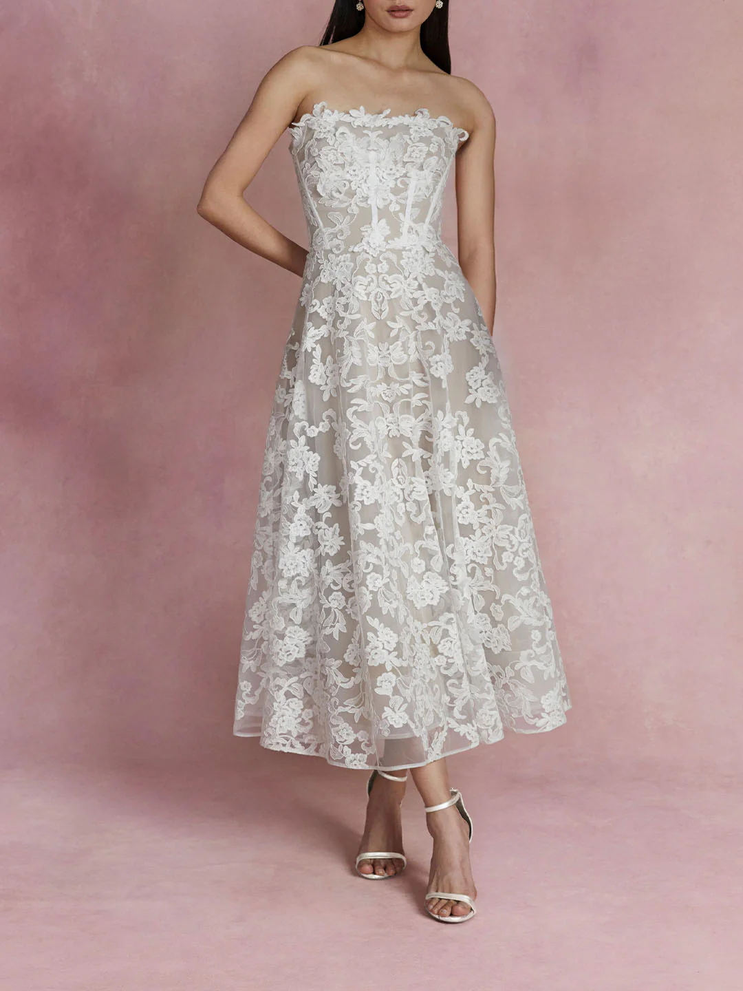 Strapless Corded Midi Dress