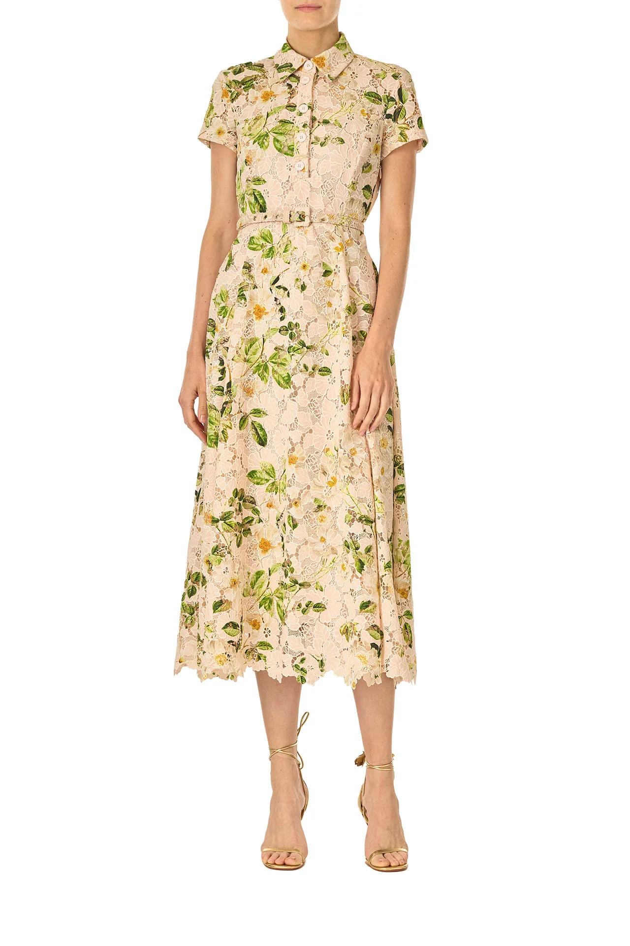 Rose Printed Lace Shirt Dress