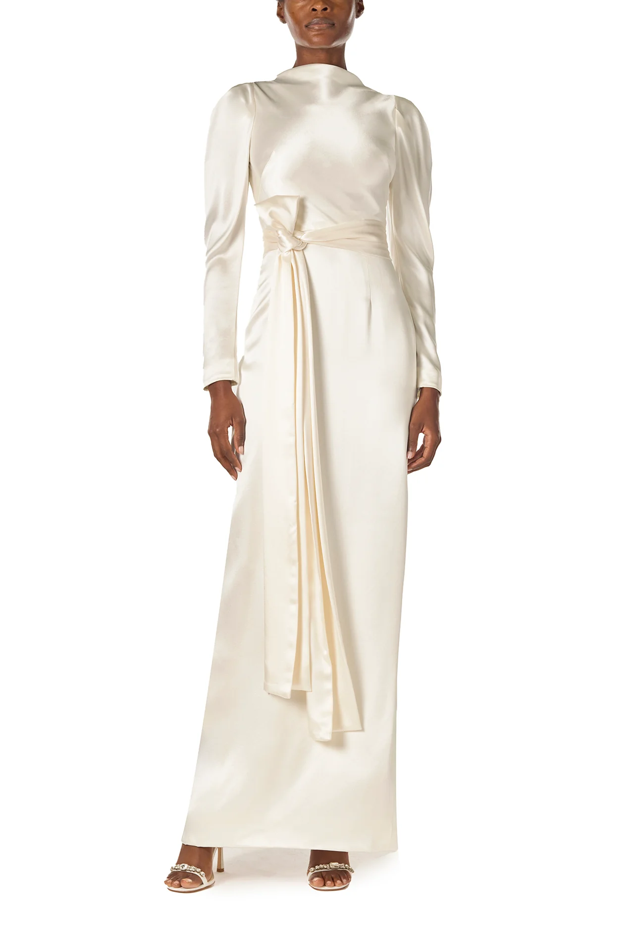 Long Sleeve Satin Gown