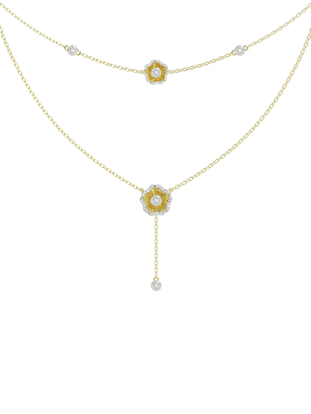 Halo Flower Yellow Gold Necklace