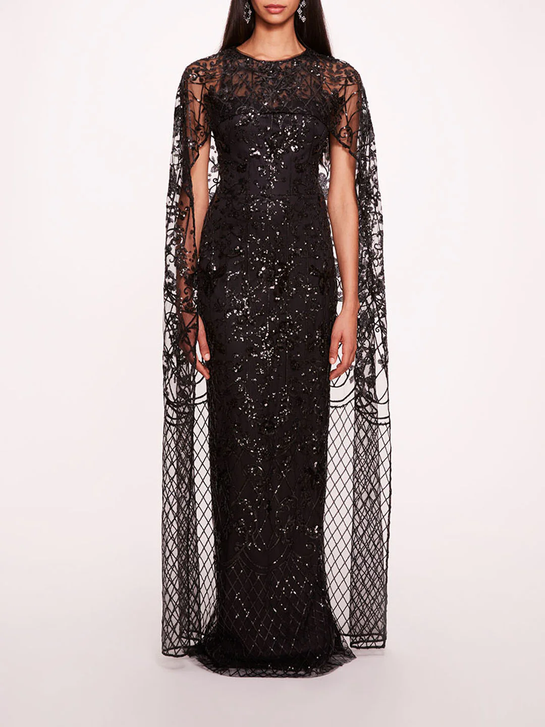 Sequin Lattice Cape Gown