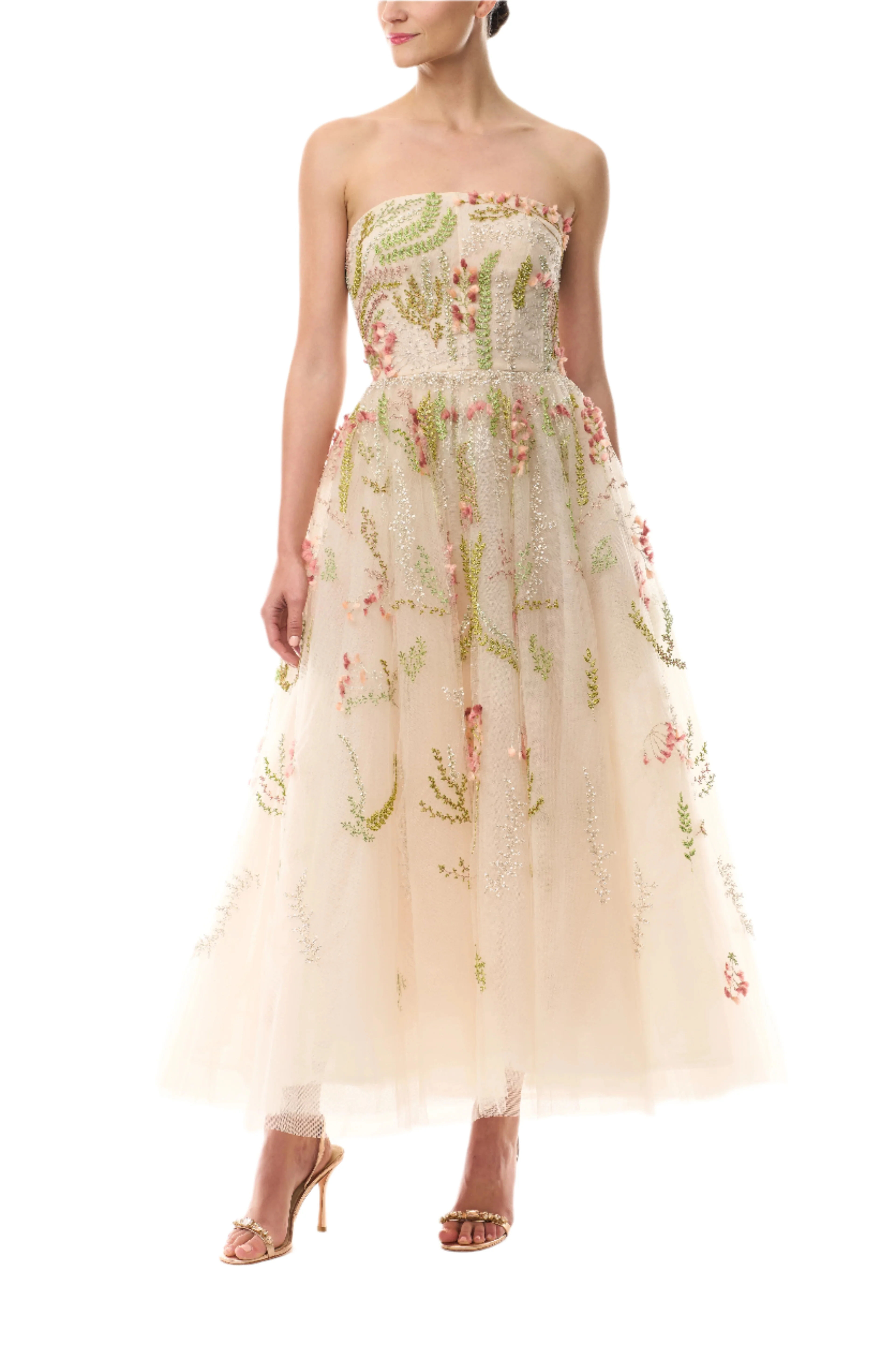 Embroidered Tulle Tea-Length Dress