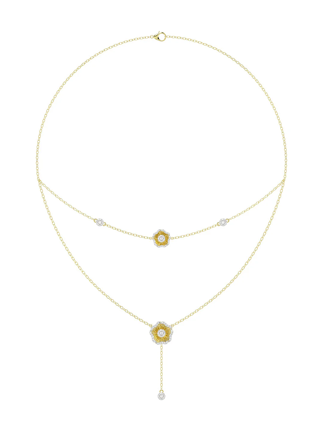 Halo Flower Yellow Gold Necklace