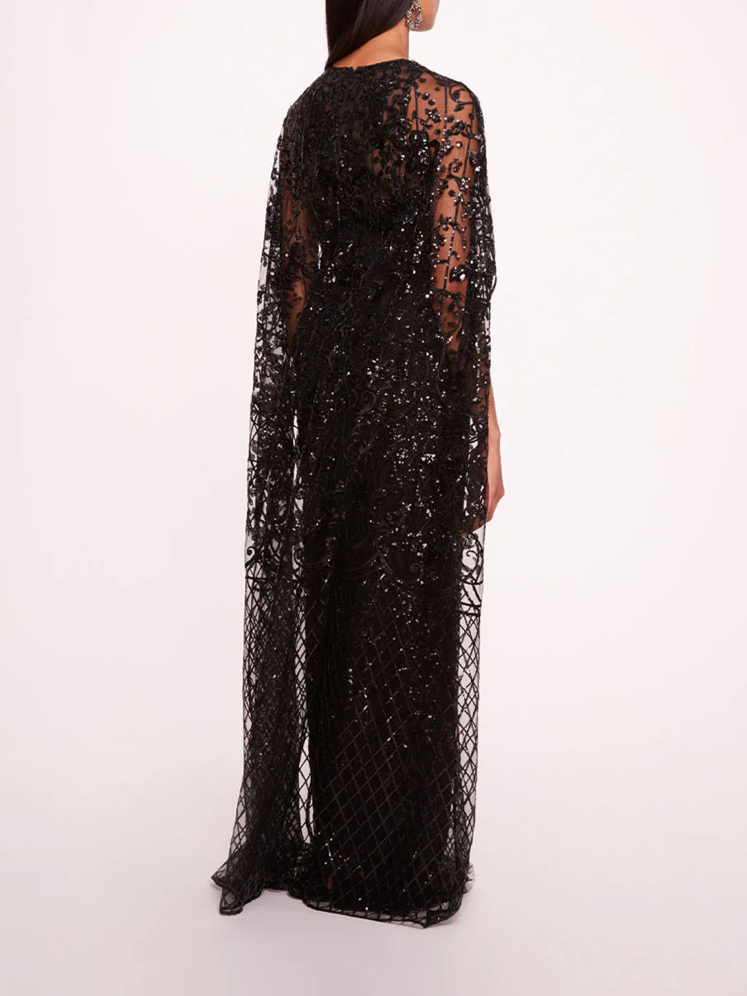 Sequin Lattice Cape Gown