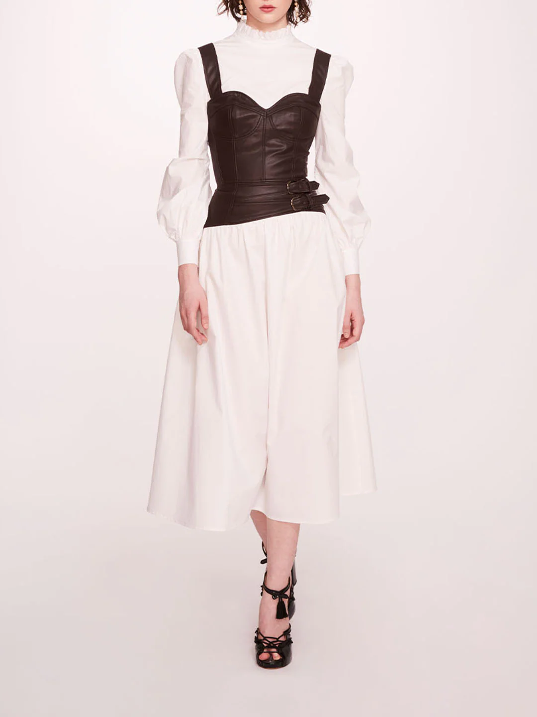Faux Leather Poplin Corset Dress
