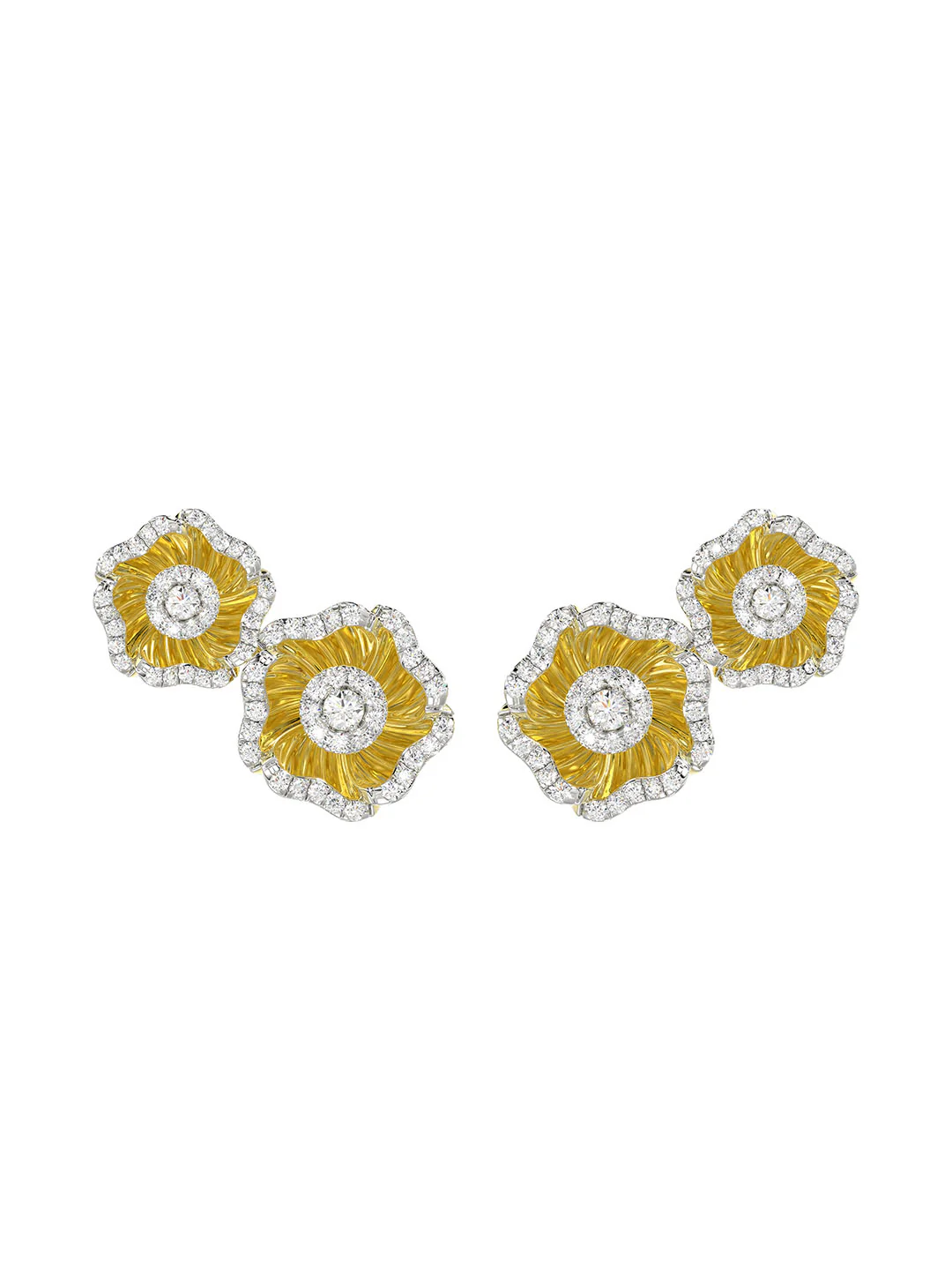 Halo Flower Yellow Gold Earrings