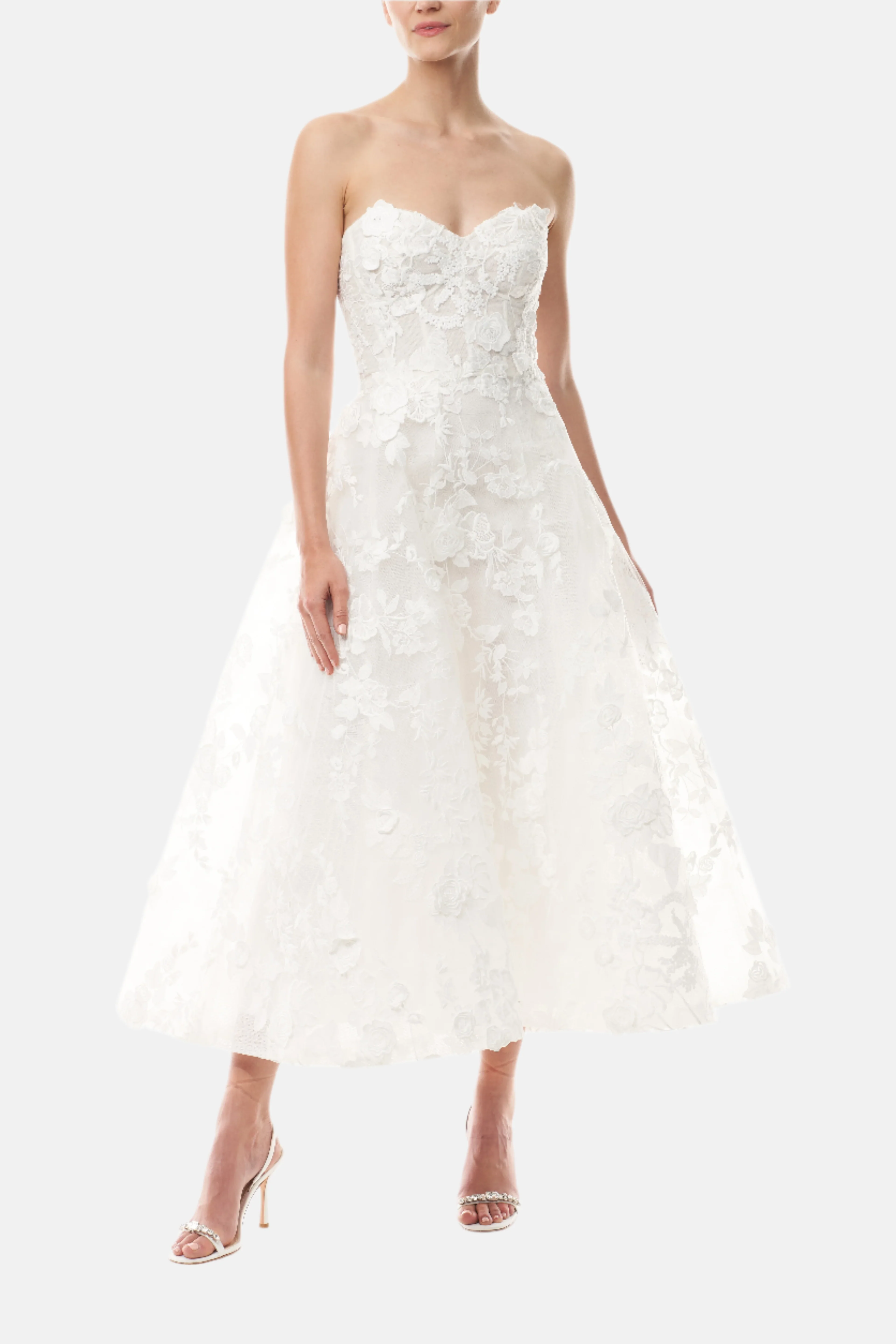 Strapless Lace Tea Length Dress