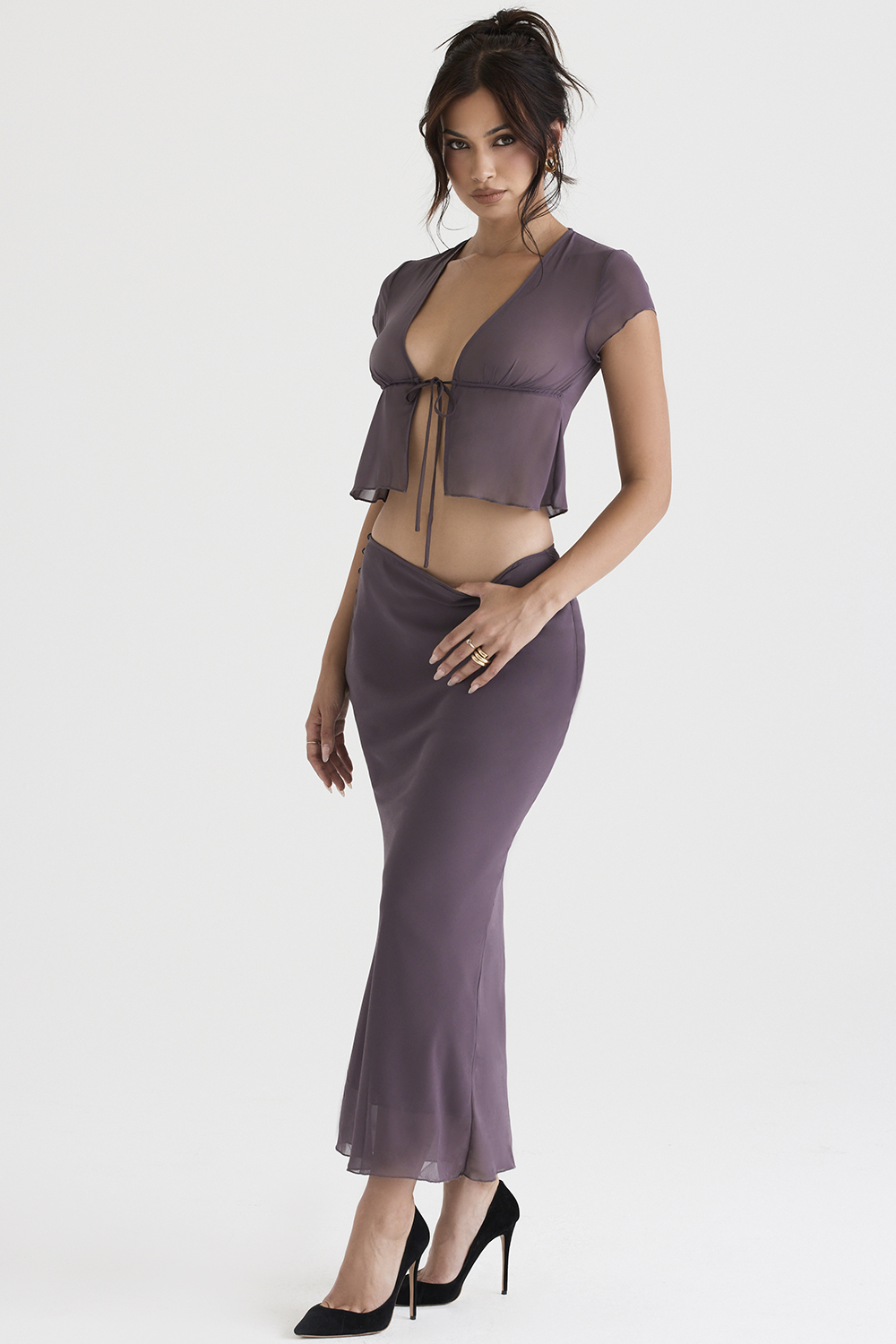 dark mauve bias cut maxi skirt